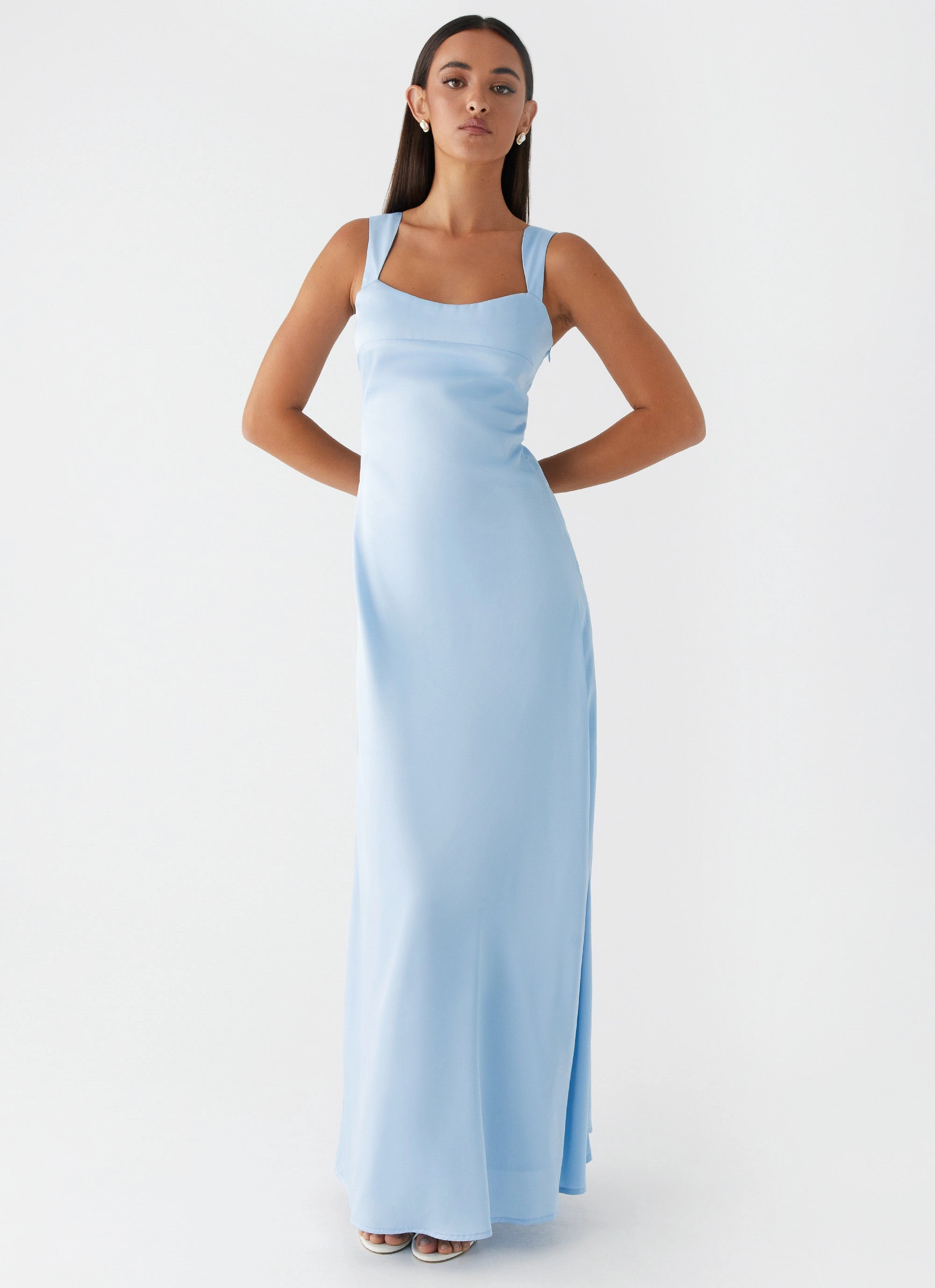 Odette Satin Maxi Dress - Blue Cozy Look
