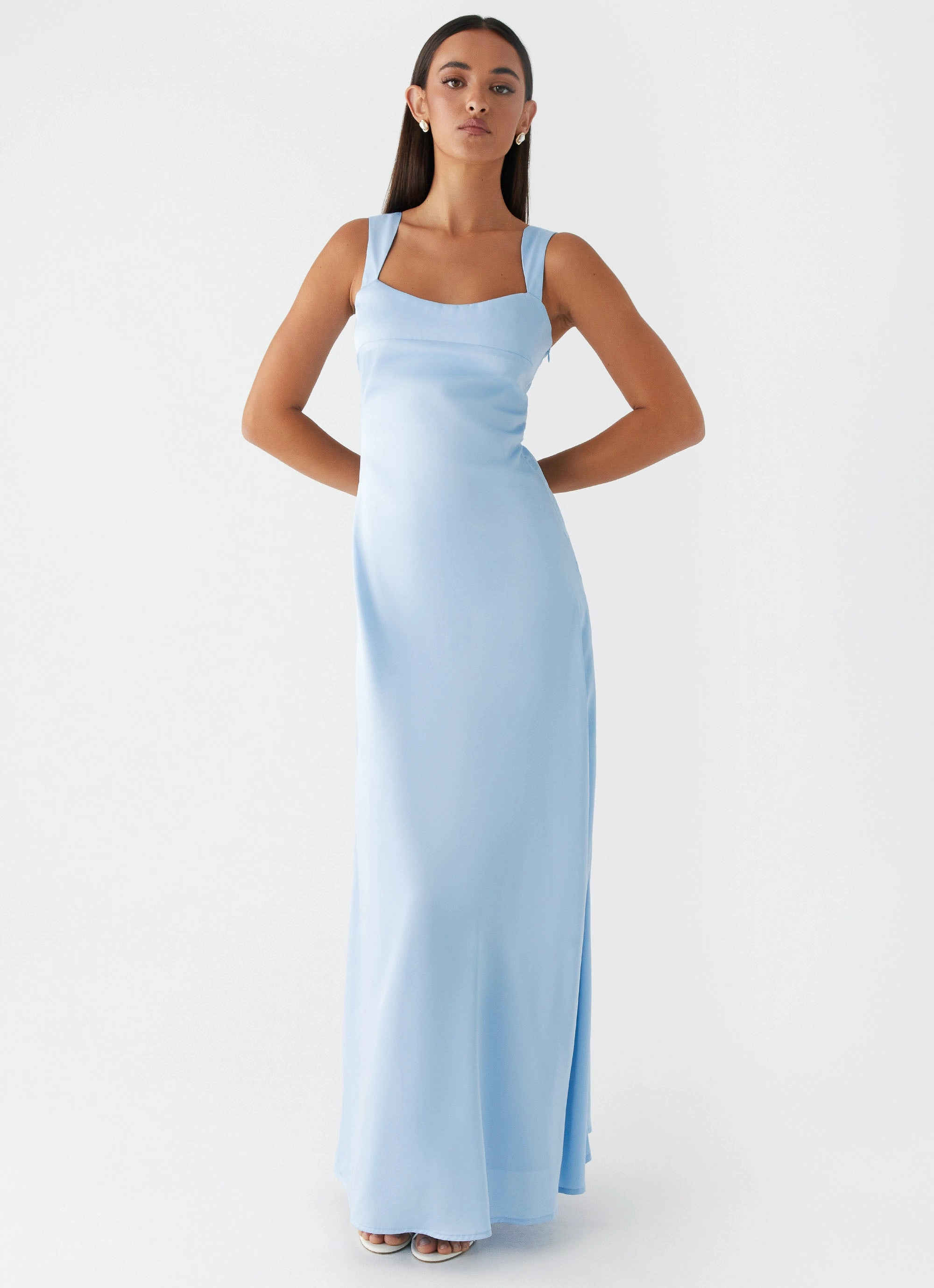 Odette Satin Maxi Dress - Blue Feminine Details