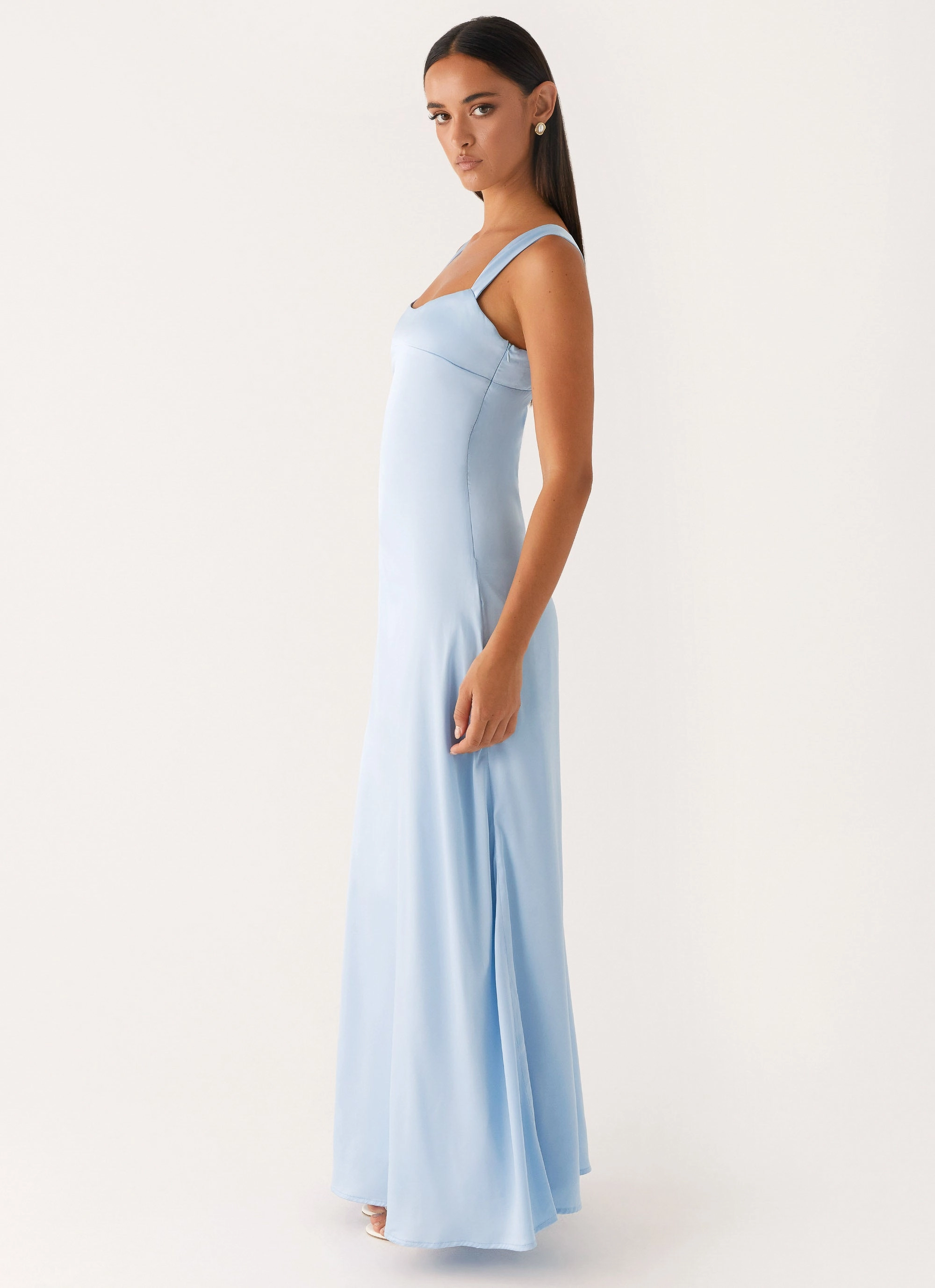 Drawstring-Closure Odette Satin Maxi Dress - Blue