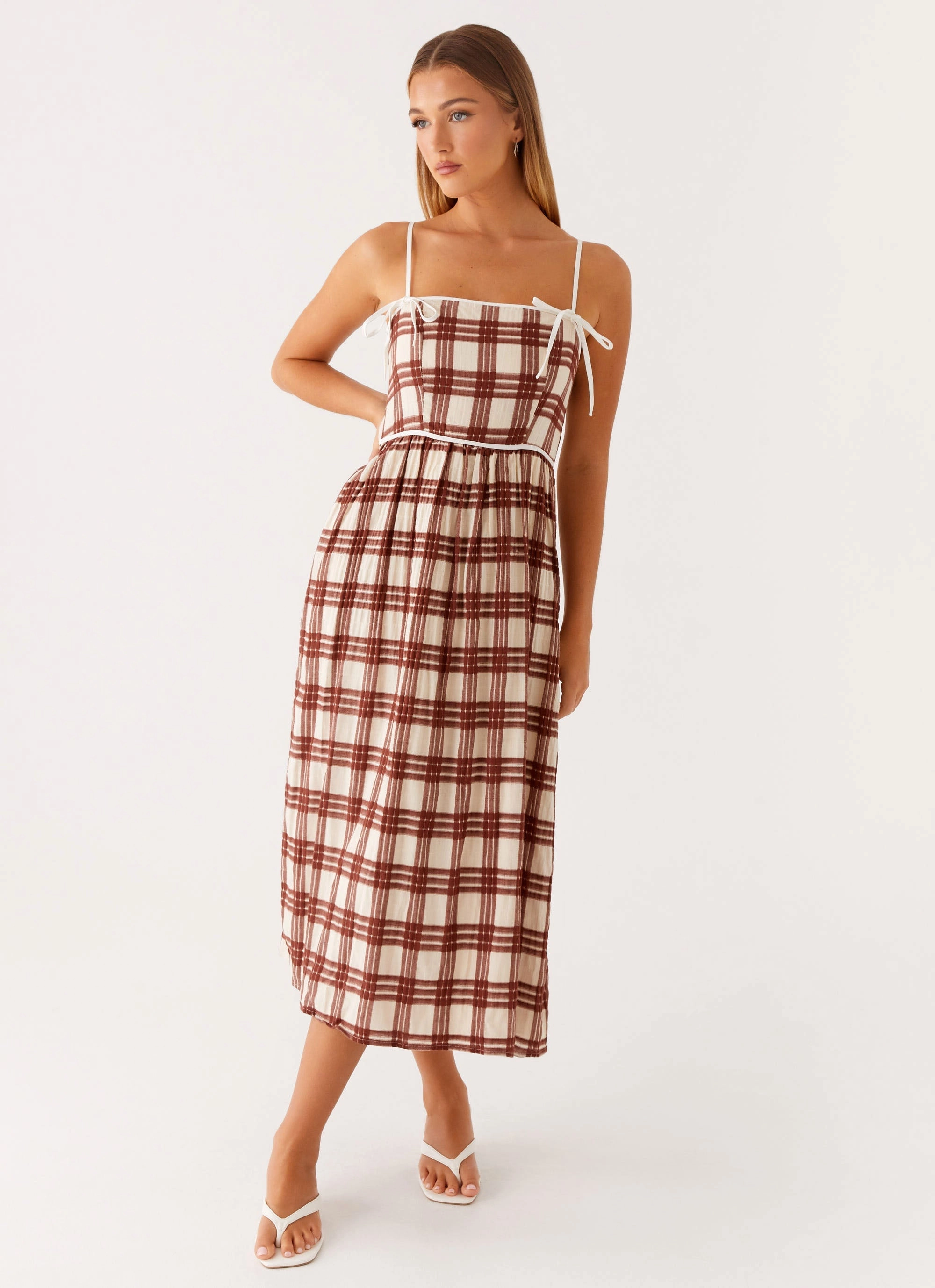 Shyanne Midi Dress - Chocolate Check Everyday Comfort Wear Beach Moment