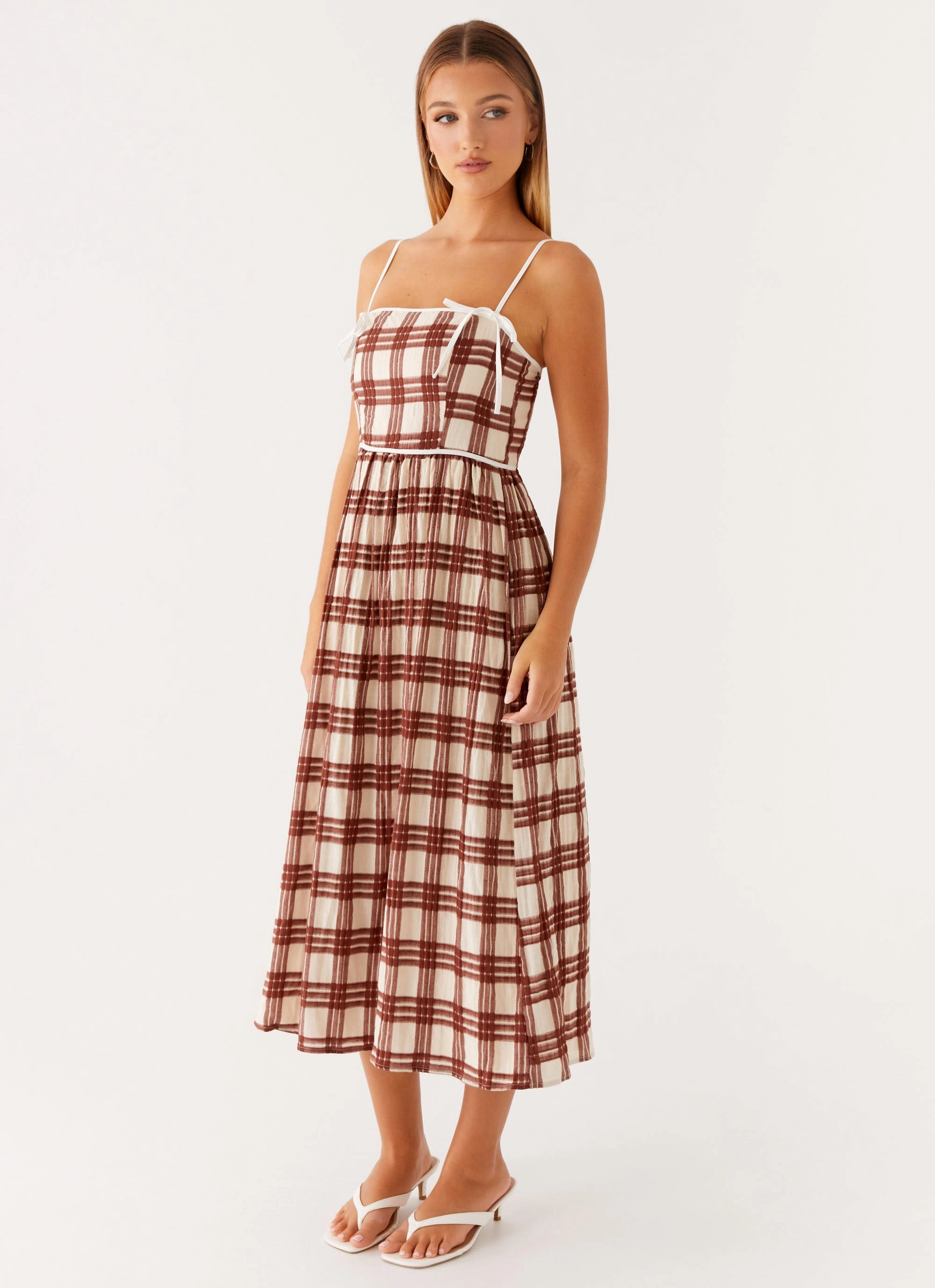 Shyanne Midi Dress - Chocolate Check Vibrant Form Warm Base