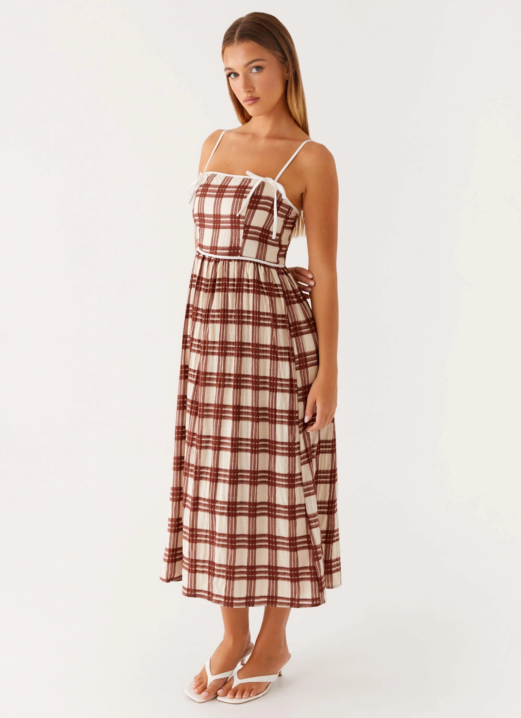 Metallic-Shine hypoallergenic Shyanne Midi Dress - Chocolate Check