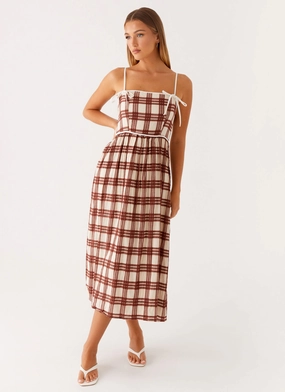 Shyanne Midi Dress - Chocolate Check Everyday Comfort Wear Beach Moment