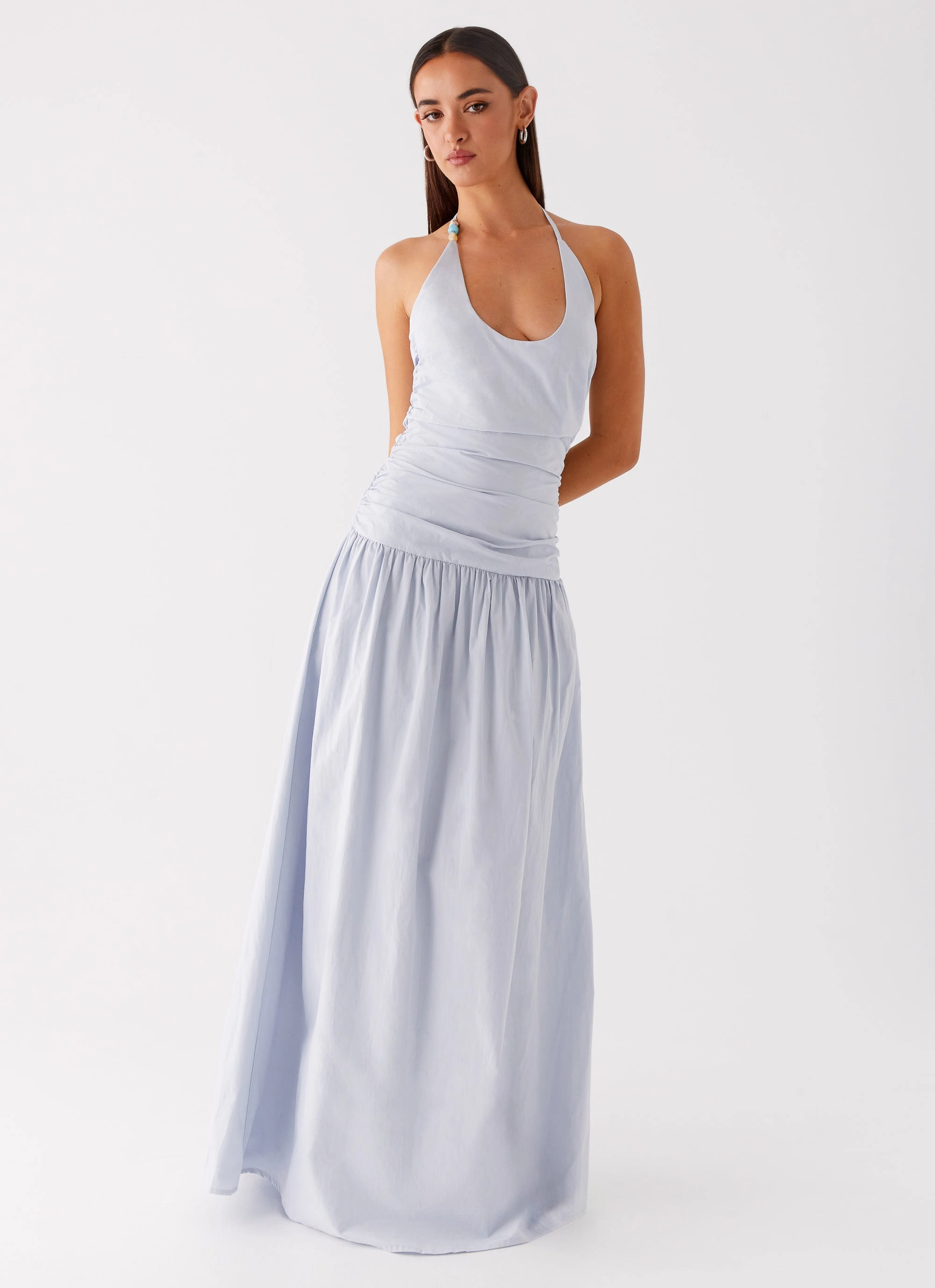 Cristina Halter Maxi Dress - Cornflower Blue One-Shoulder