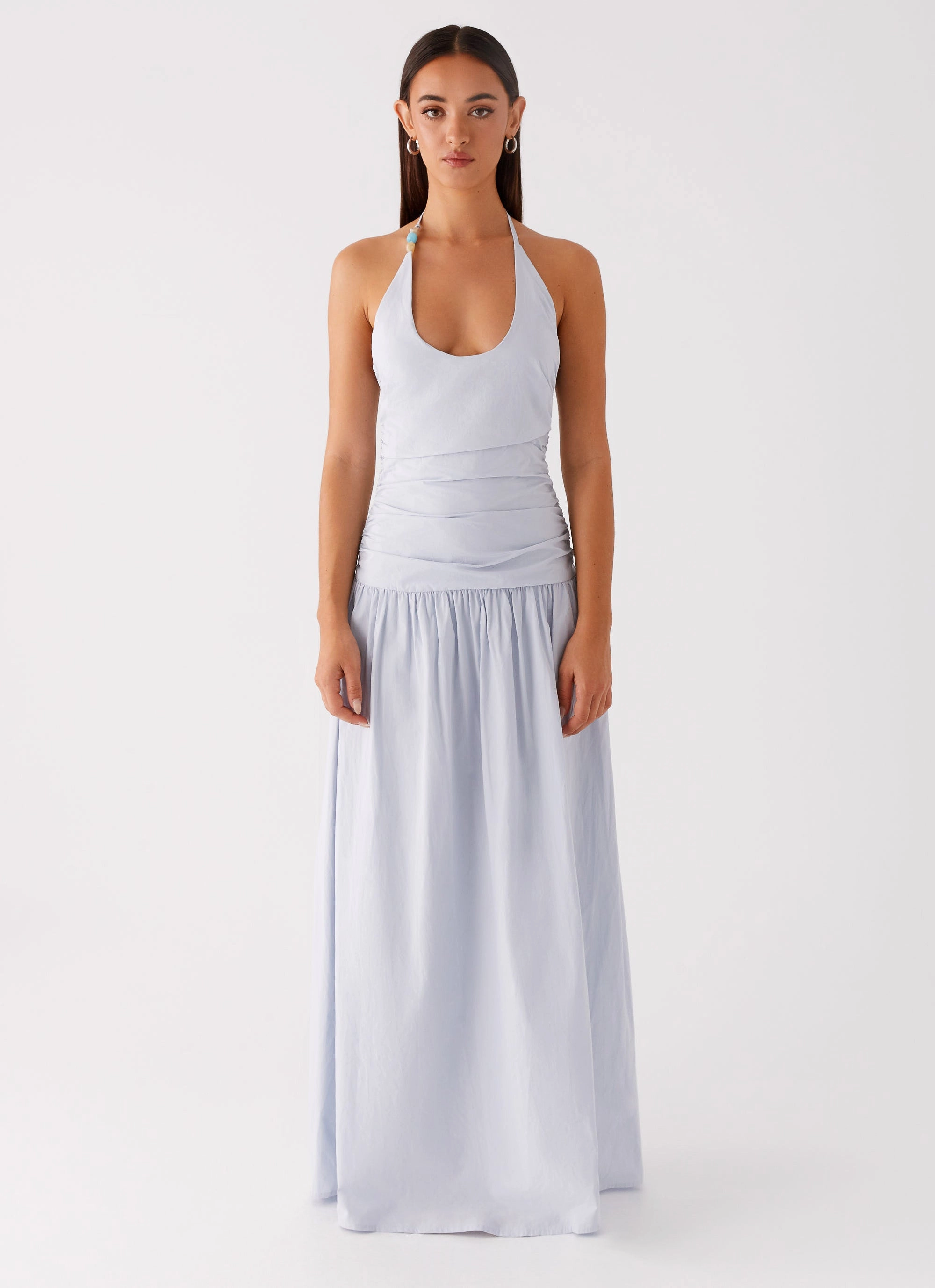 All Season Lightweight-Comfort Cristina Halter Maxi Dress - Cornflower Blue
