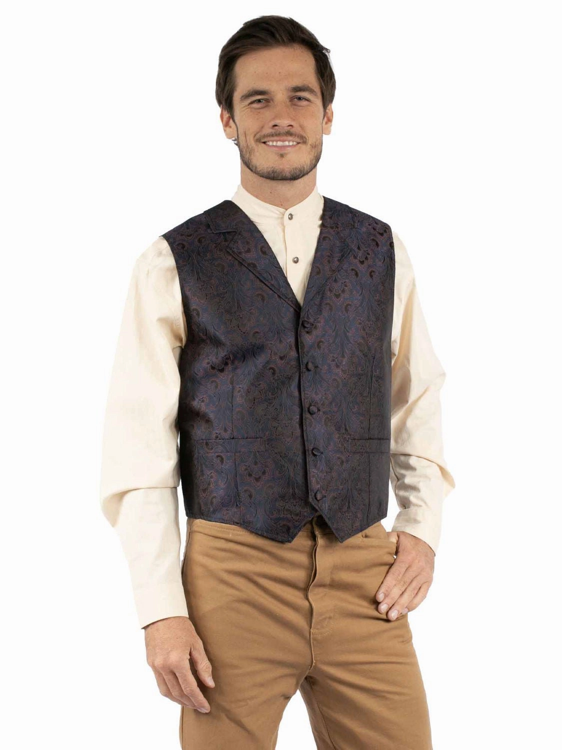 Eco Certified Textile Comfortable fit Scully Mens Notched Old West Blue 100% Polyester Vest