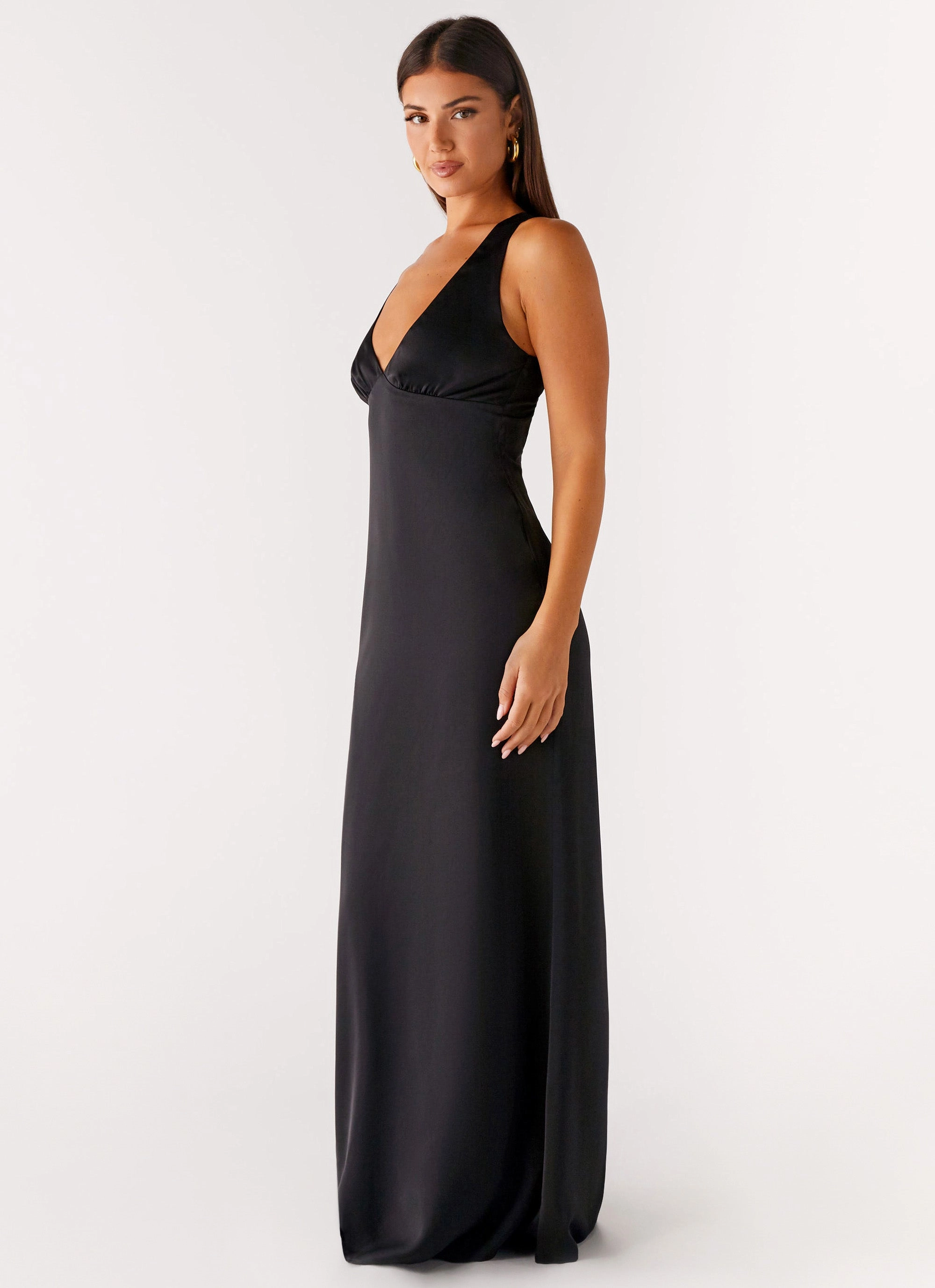 Desi Halterneck Maxi Dress - Black Elegant Detail