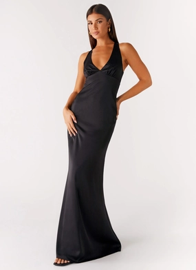 Desi Halterneck Maxi Dress - Black Indoor Event Wrap Glow