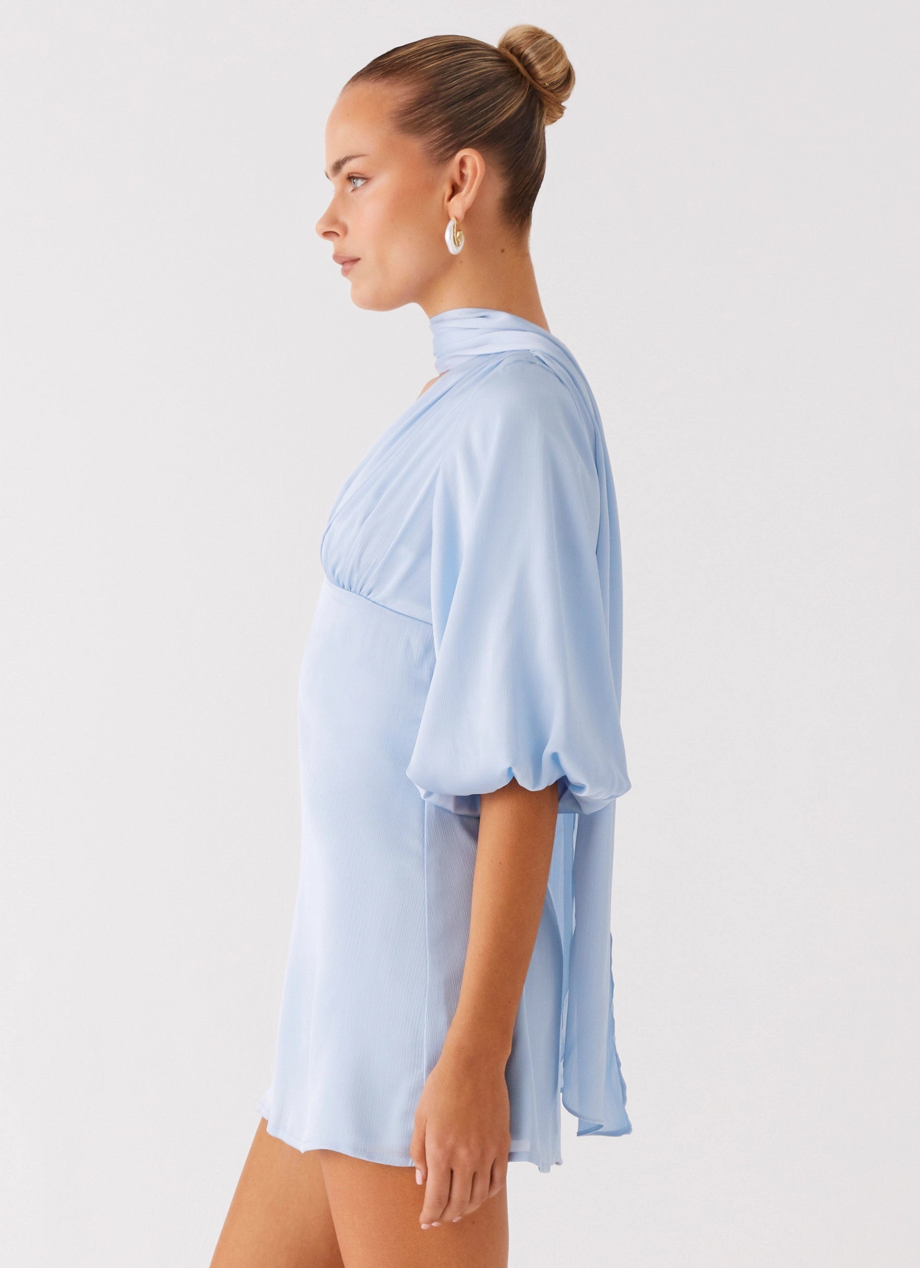 Mary Mini Dress - Blue Soft Material Neutral Tones