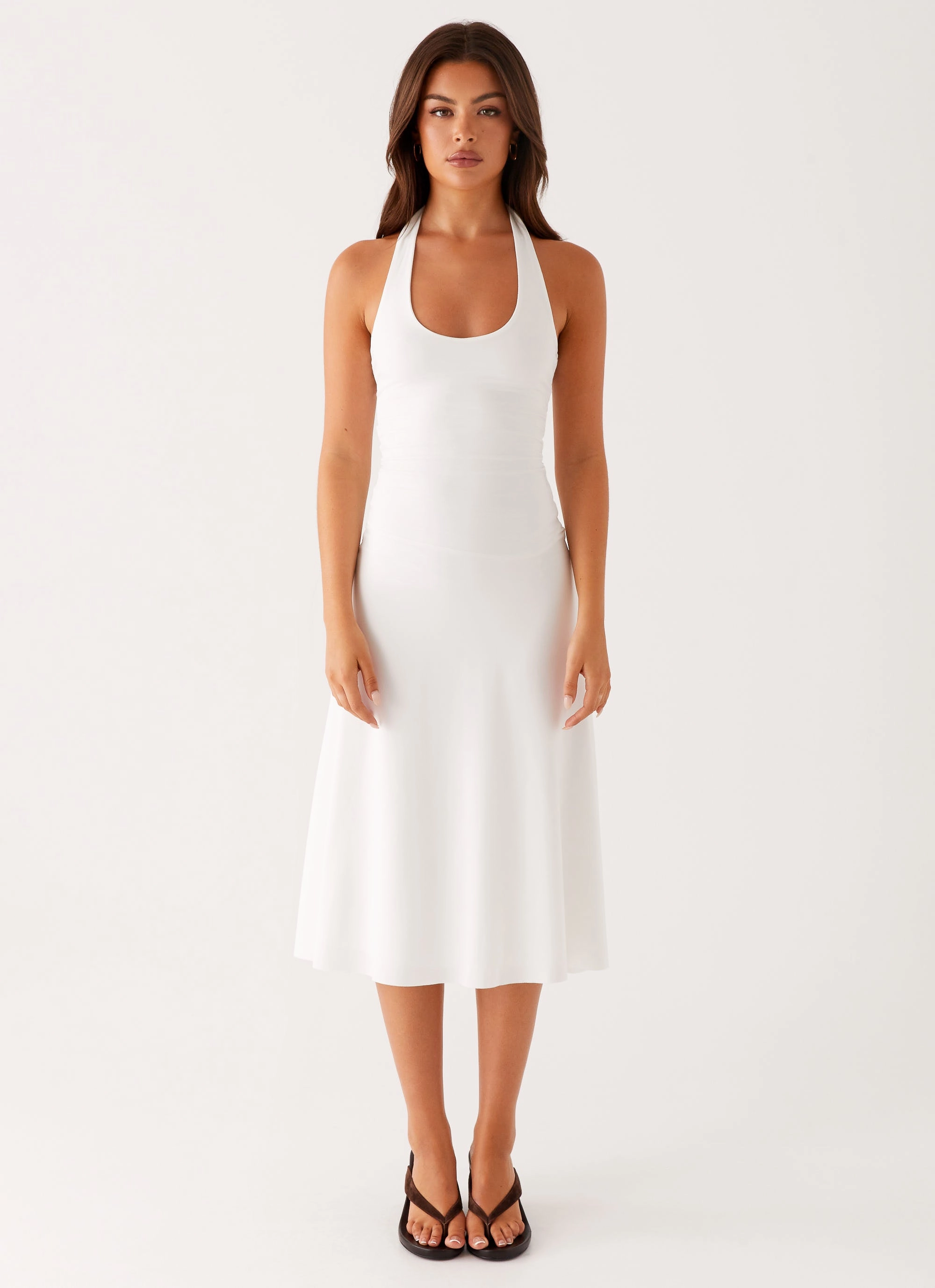Klyne Midi Dress - Ivory Elegant Finish Shimmer-Finish