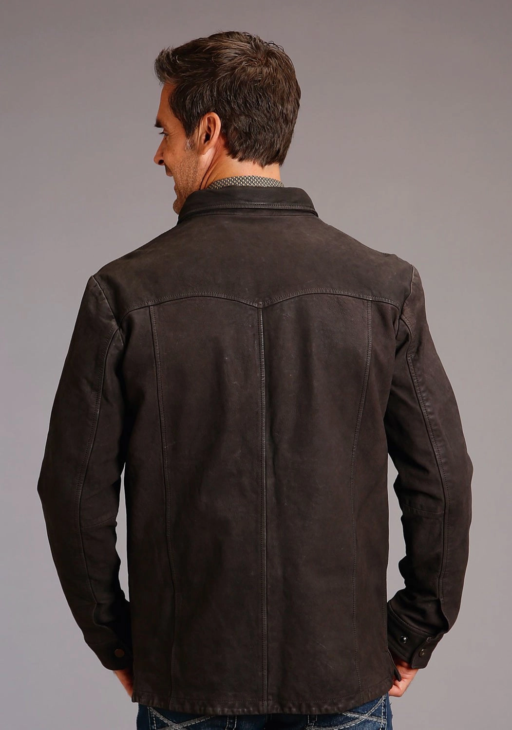 Everyday Active Style All Year Use Stetson Mens Distressed Brown Leather Collared Jacket