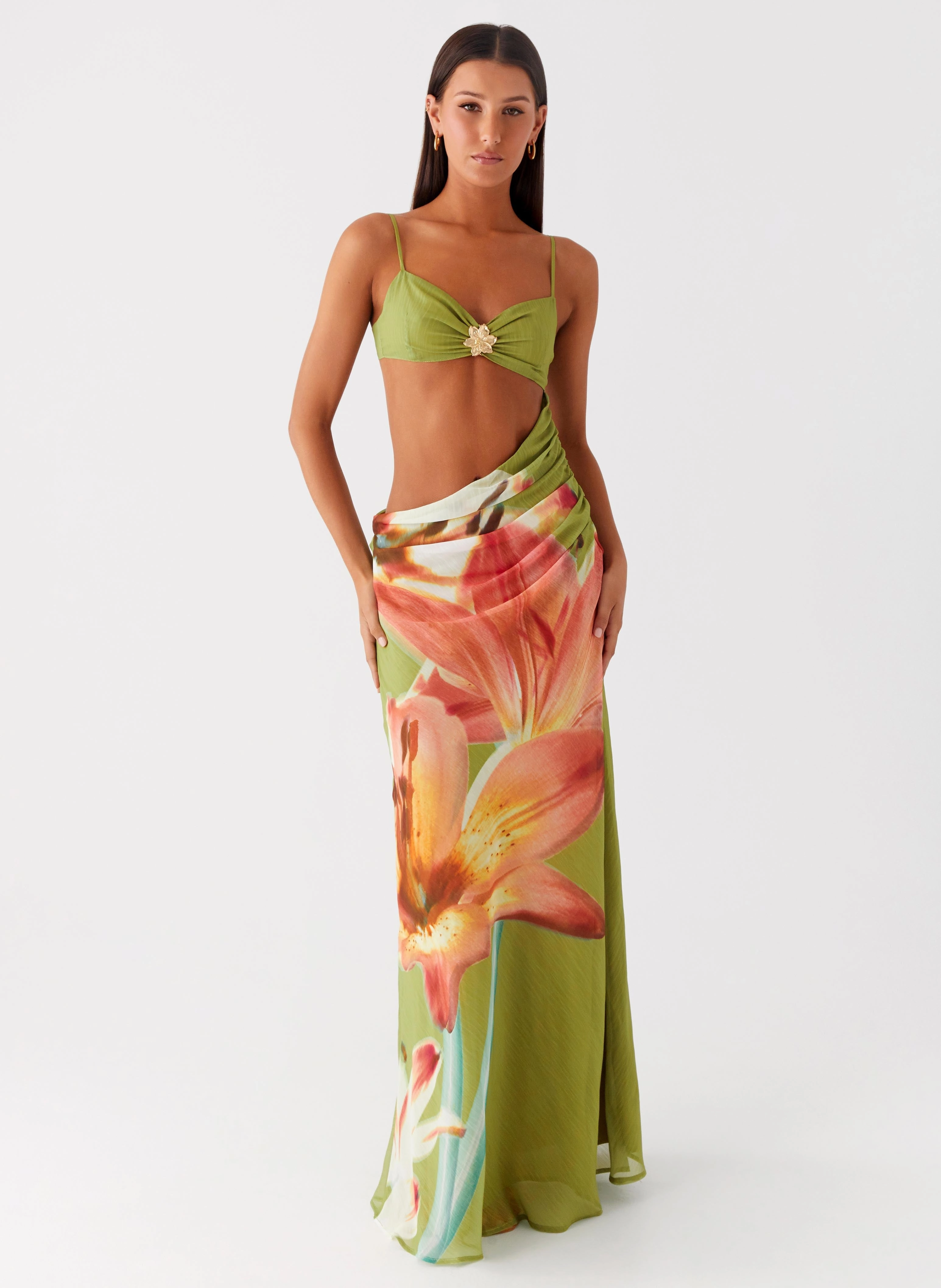 Tropic Rush Cut Out Maxi Dress - Jungle Floral Family Warm