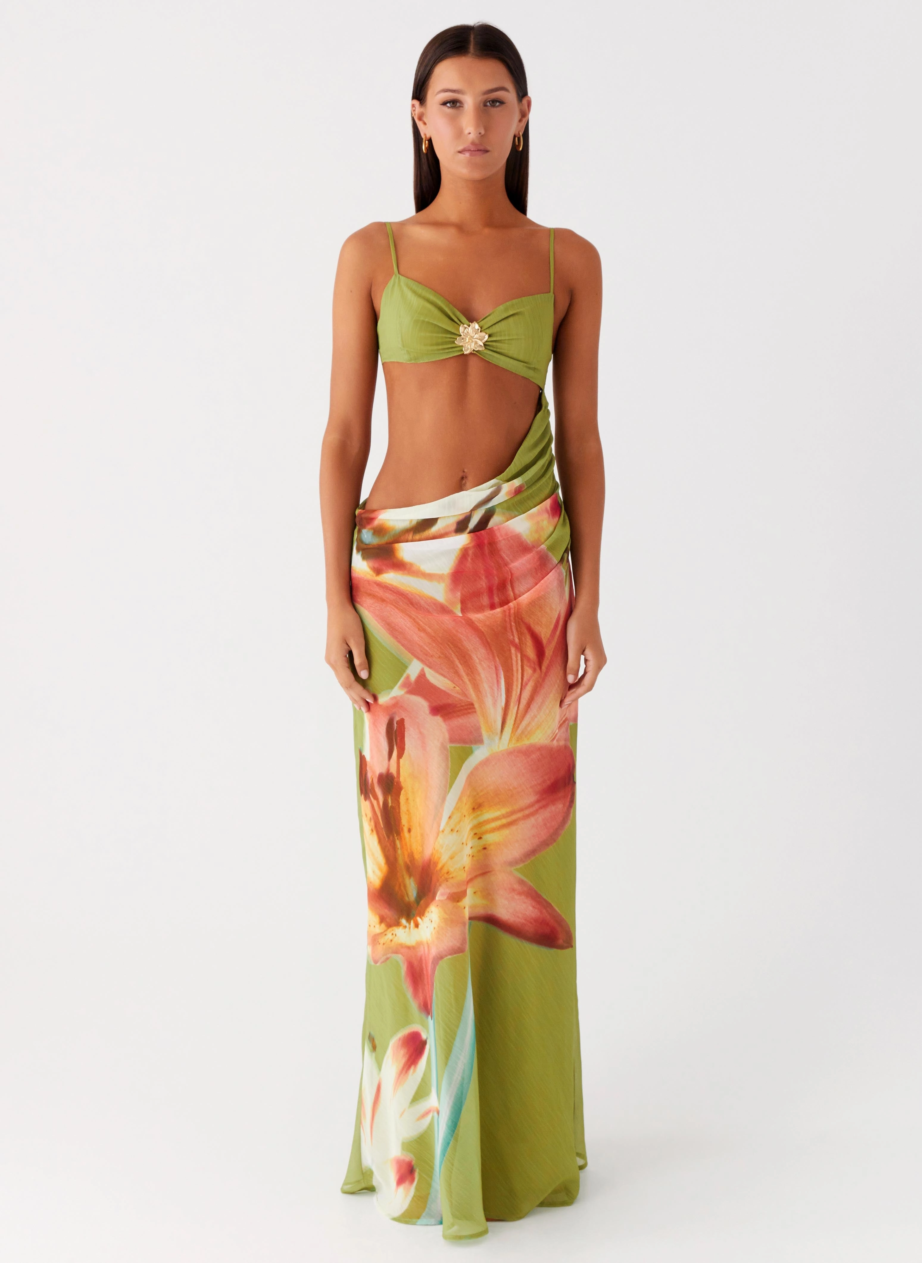 Stain-Resistant Tropic Rush Cut Out Maxi Dress - Jungle Floral