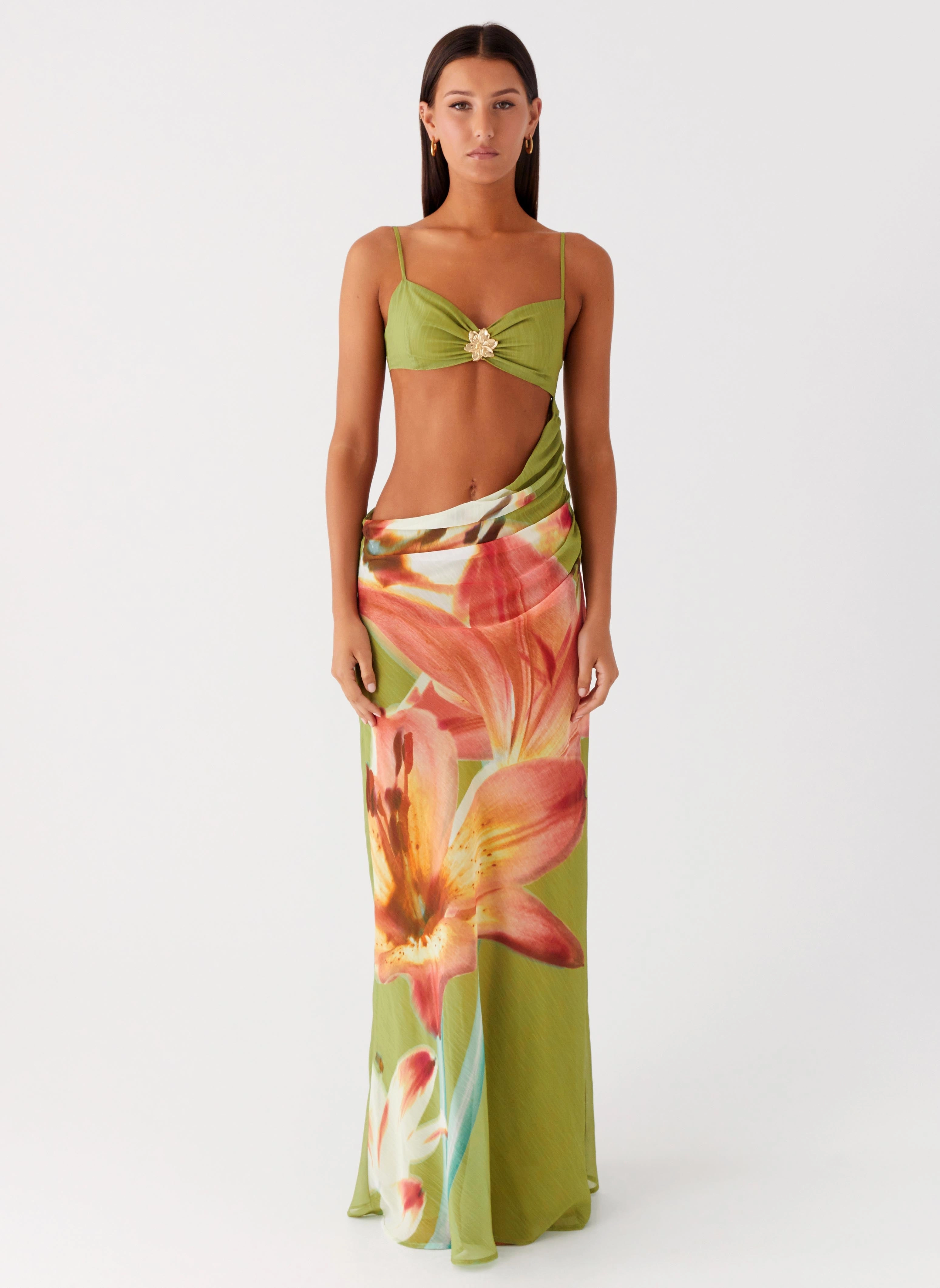 Tropic Rush Cut Out Maxi Dress - Jungle Floral Tie-Detail Chill Friendly