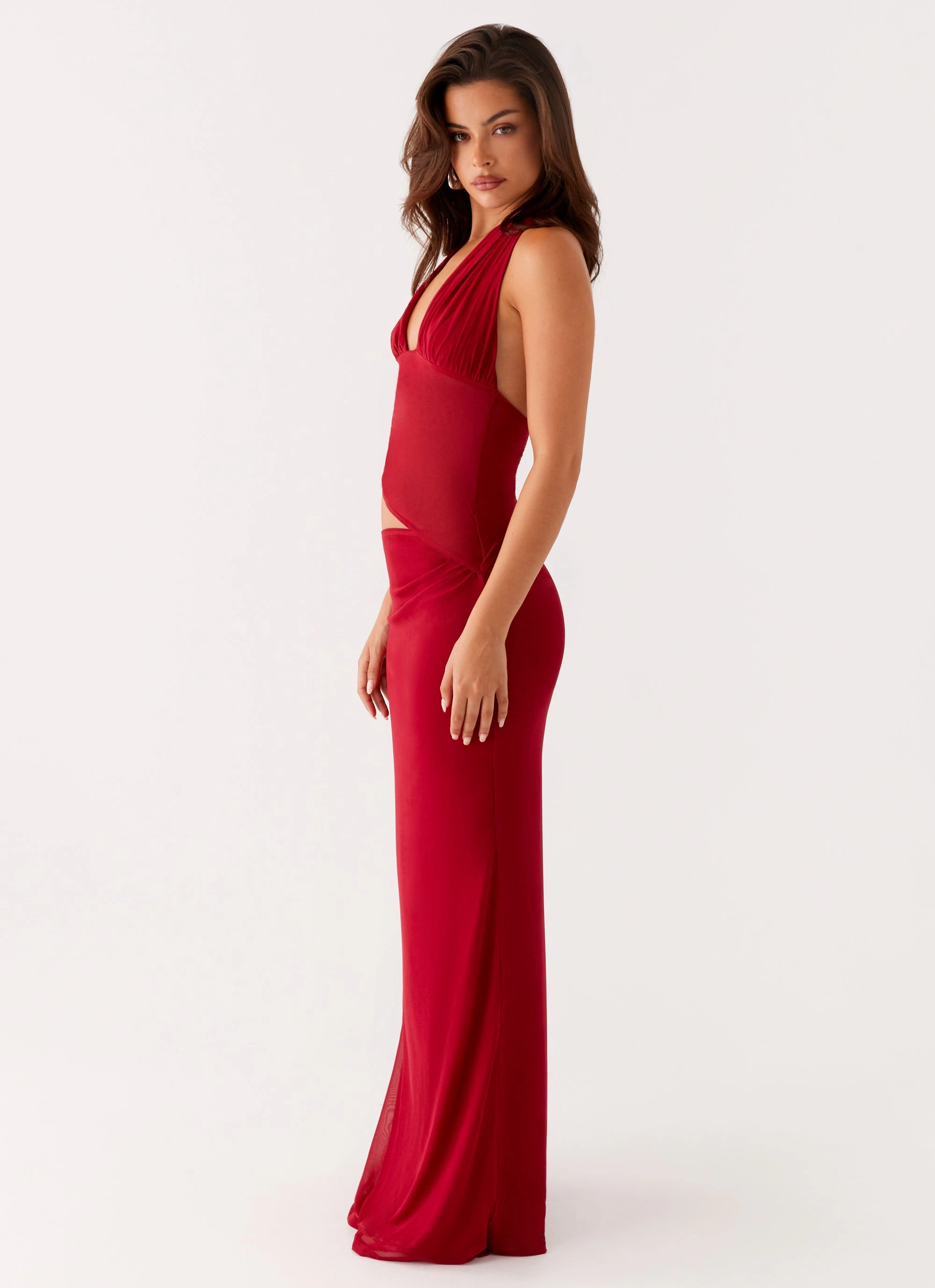 Main Act Halter Maxi Dress - Raspberry Modern Wear Outdoor Scene
