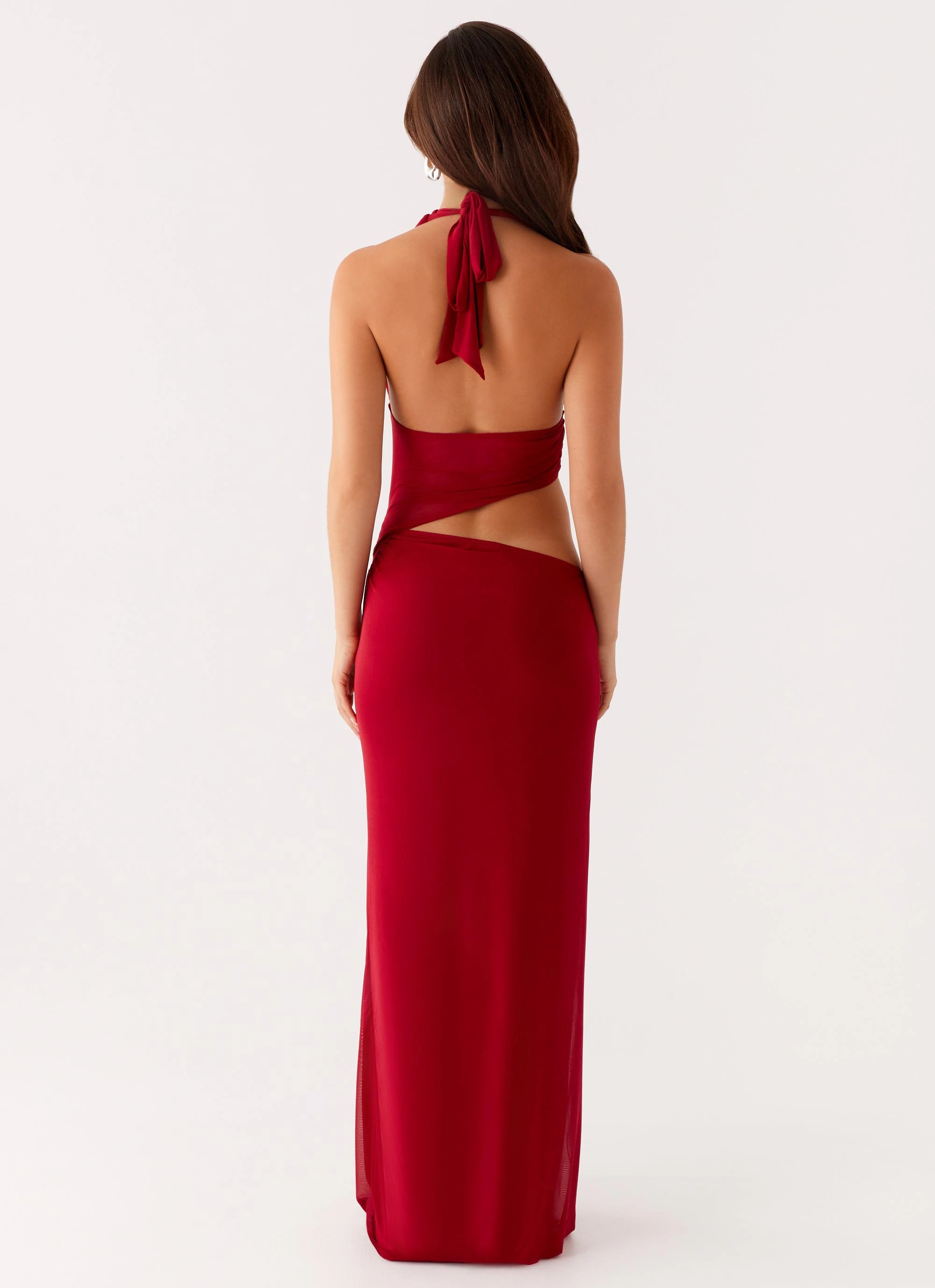 Hidden Pocket Dropped-Waist Main Act Halter Maxi Dress - Raspberry
