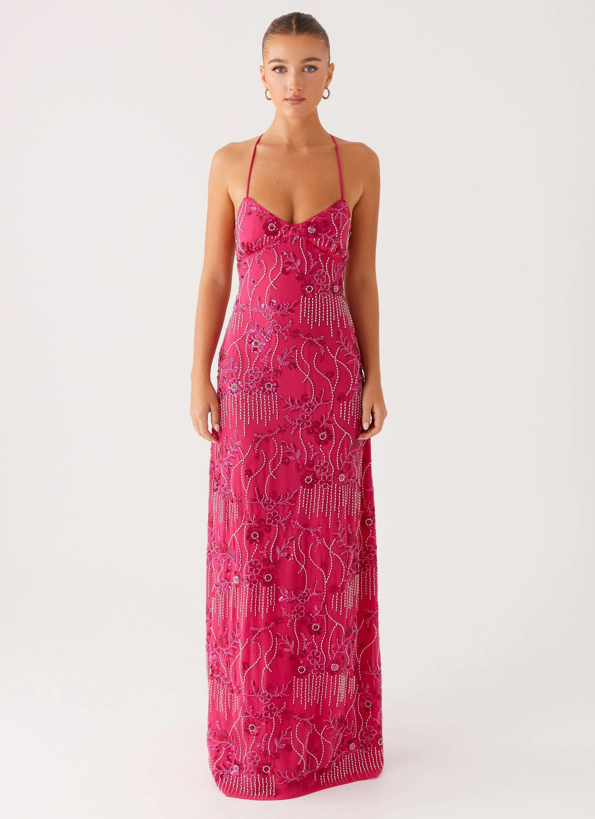 Vietta Sequin Cami Maxi Dress - Fuchsia Playful design piece