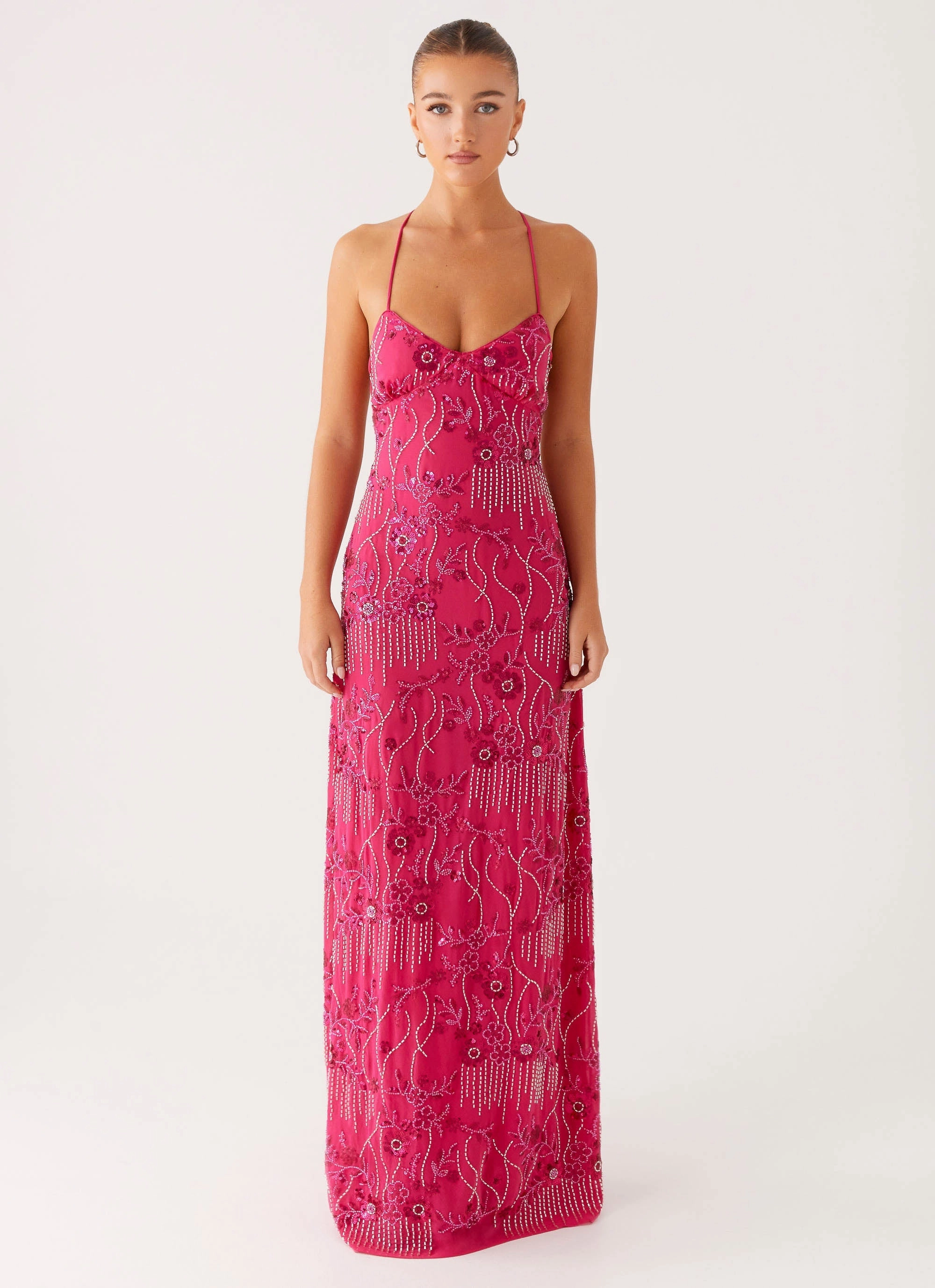 Vietta Sequin Cami Maxi Dress - Fuchsia Body Safe