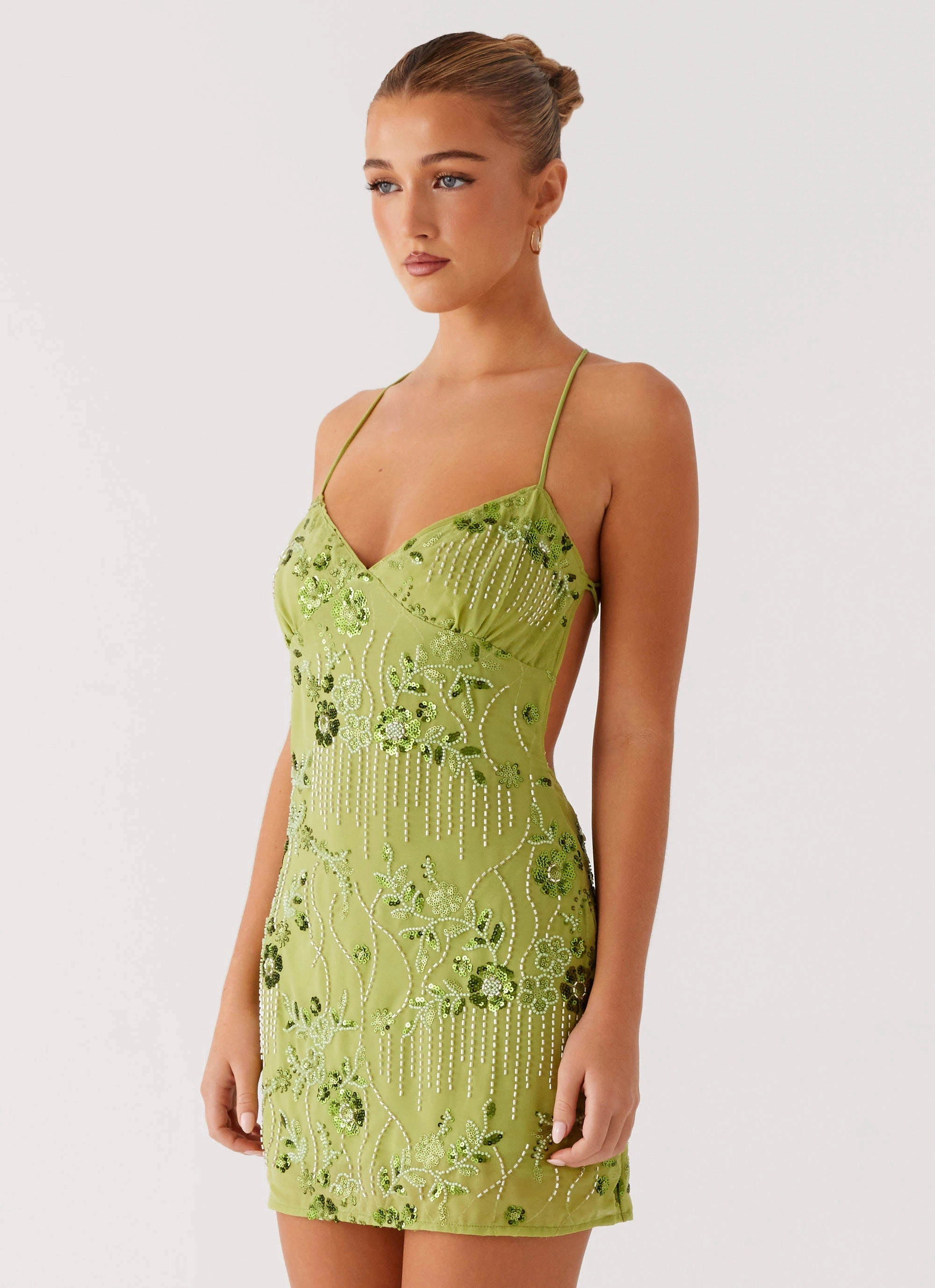 Light and Breezy Functional Wear Vietta Sequin Cami Mini Dress - Lime