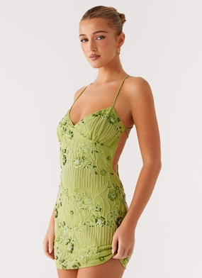 Vietta Sequin Cami Mini Dress - Lime Fashionable Comfort Travel Comfort