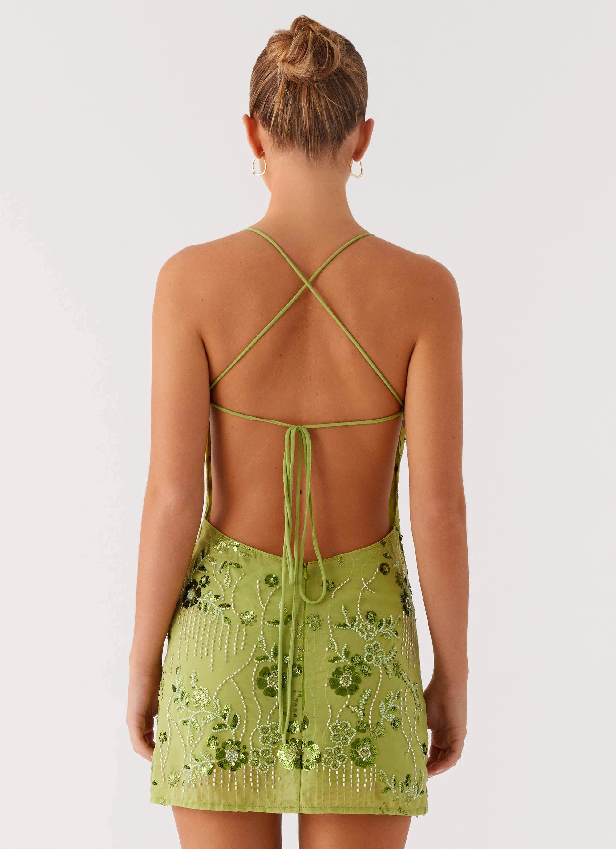 Vietta Sequin Cami Mini Dress - Lime Warm-Layer Waist-Cinching