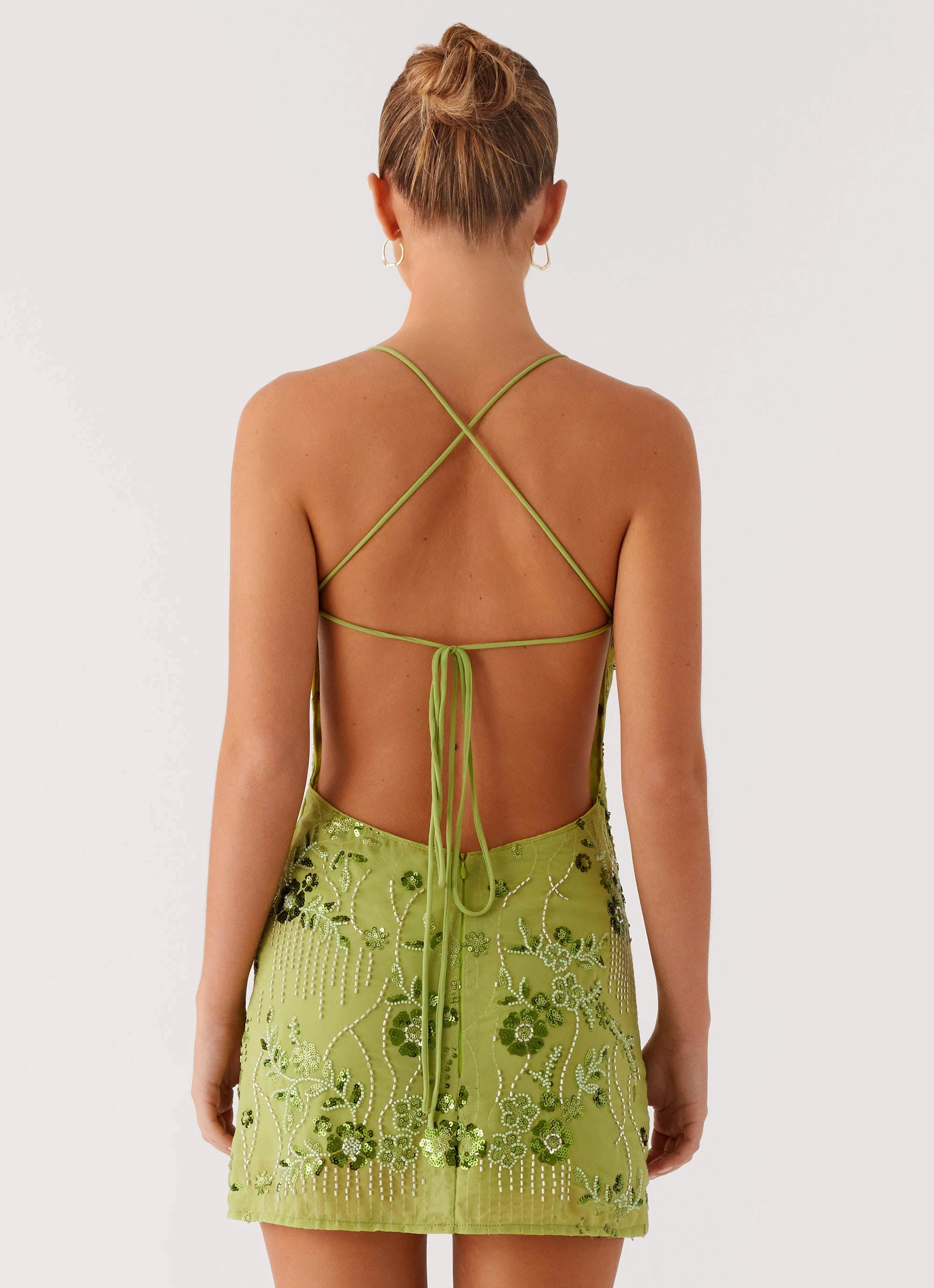 Vietta Sequin Cami Mini Dress - Lime Romantic Vibes