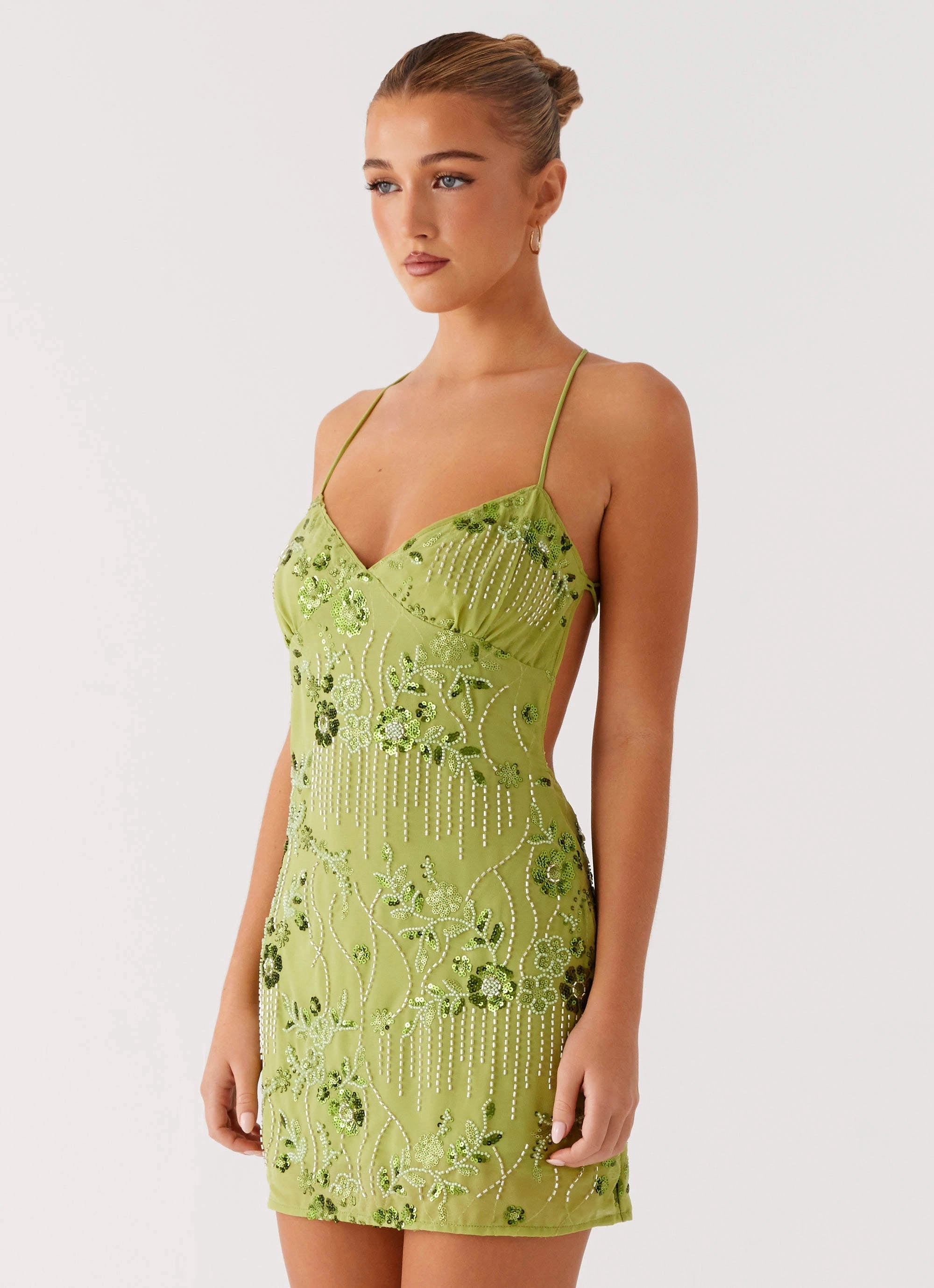 Non-Iron Vietta Sequin Cami Mini Dress - Lime