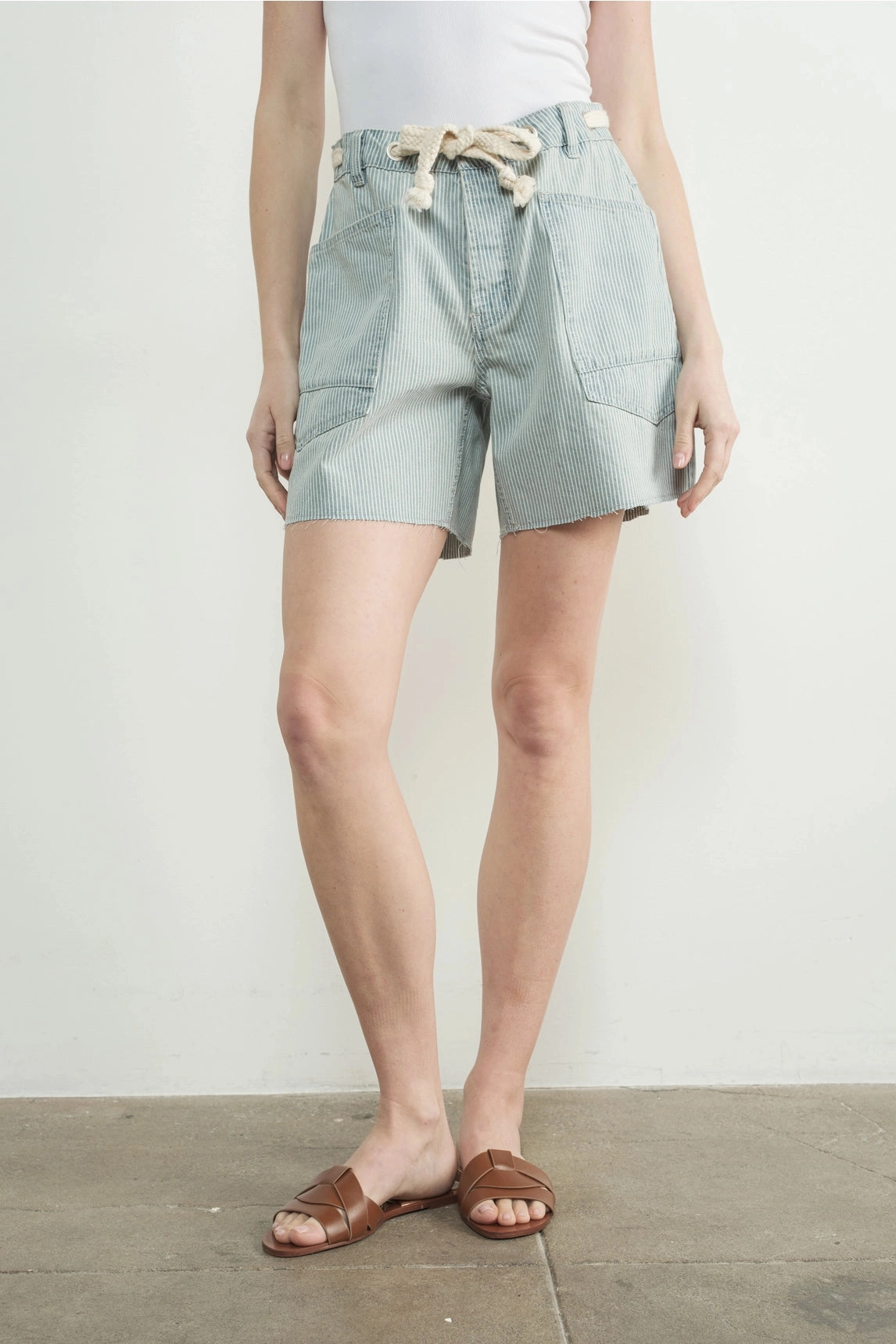 Stretch Comfort Rubberized grip Vintage Washed Barrel Denim Shorts - Stripe