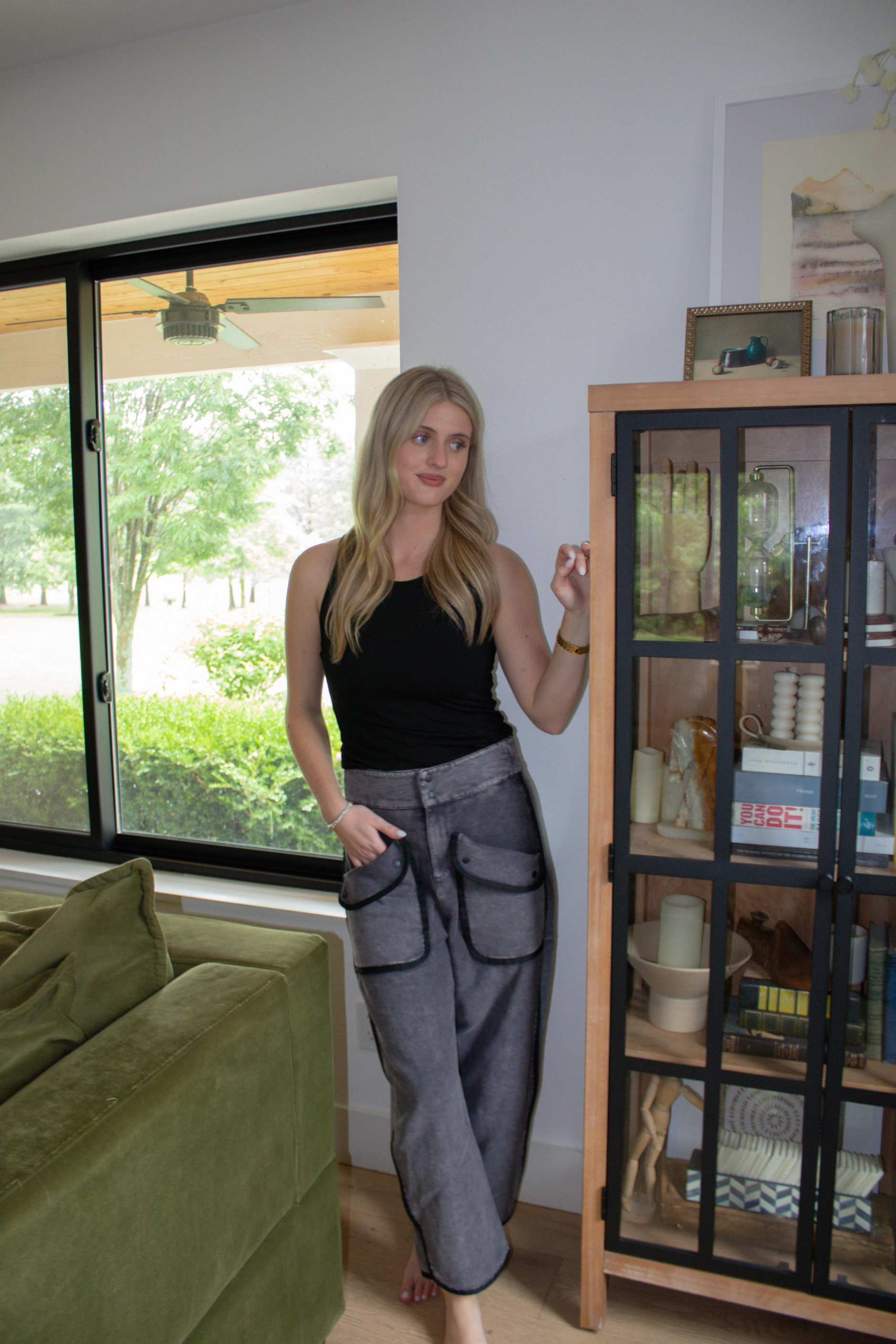 Vintage Washed Barrel Pants - Black Sporty Design Sport Performance