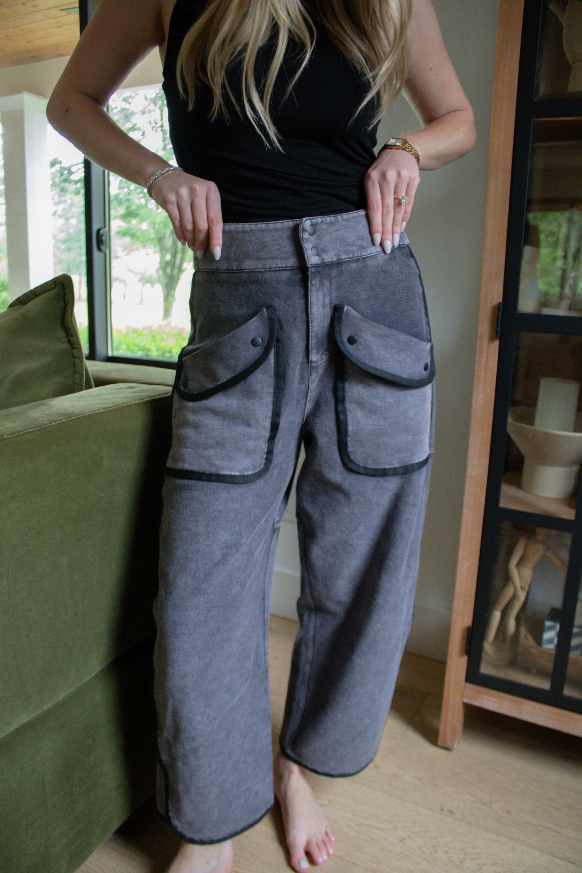 Core Style Core Essential Vintage Washed Barrel Pants - Black