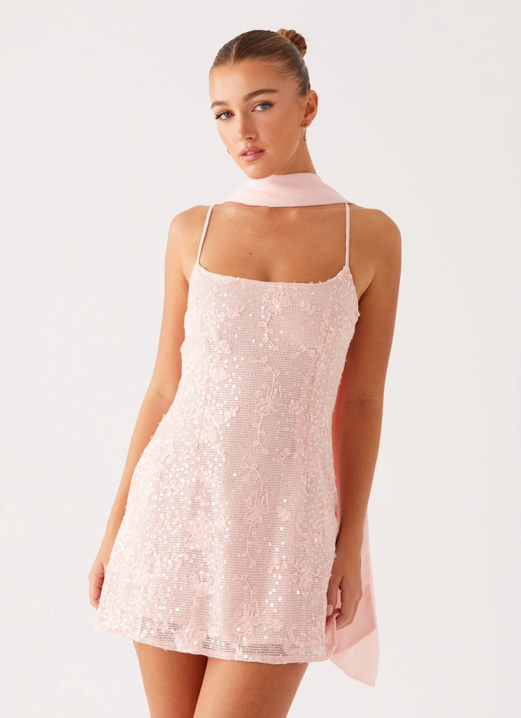 Soft color Muted Tones Vision Sequin Mini Dress - Pink
