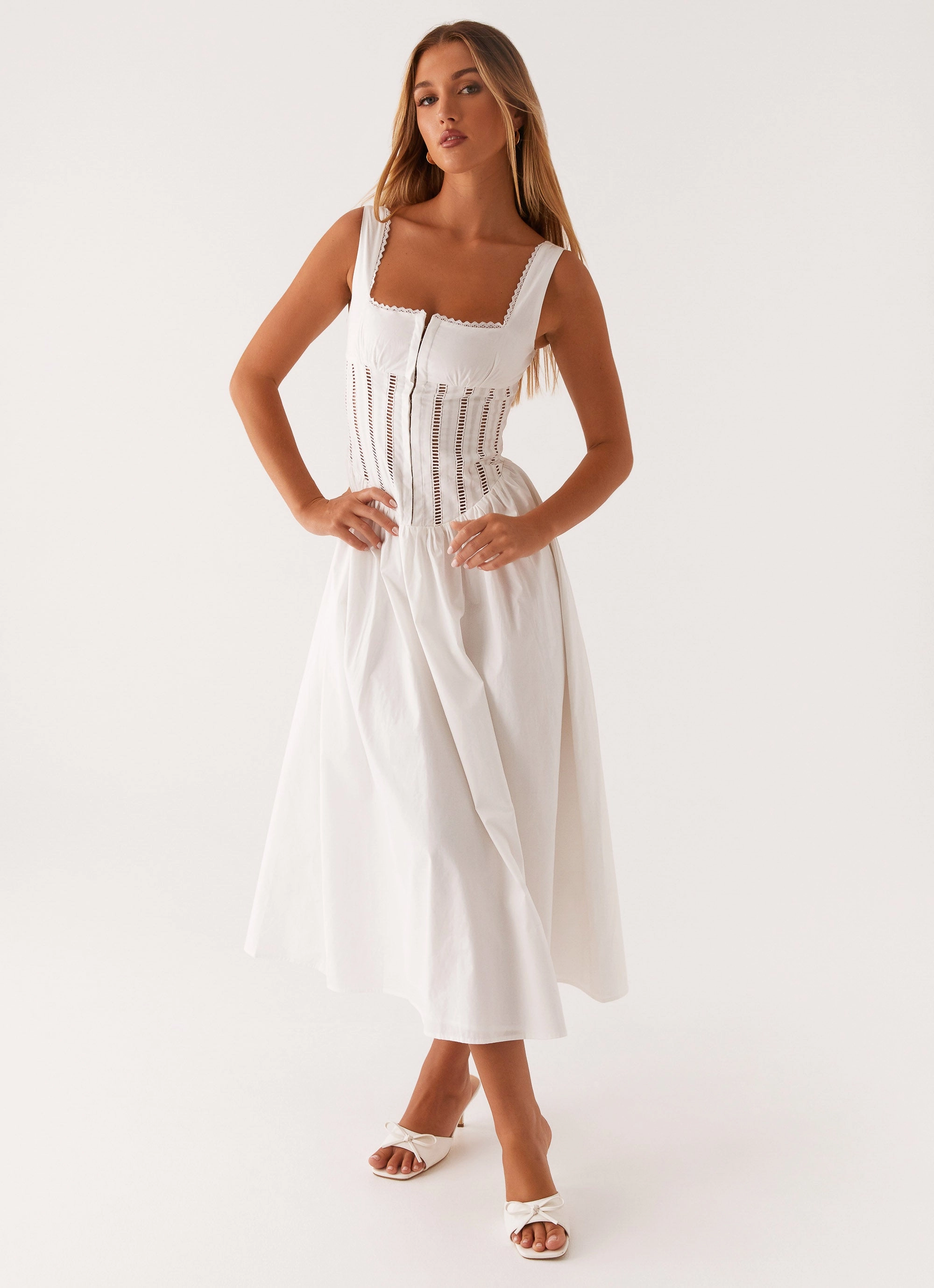 Waiting On You Midi Dress - White Dreamy Texture Soft Shape