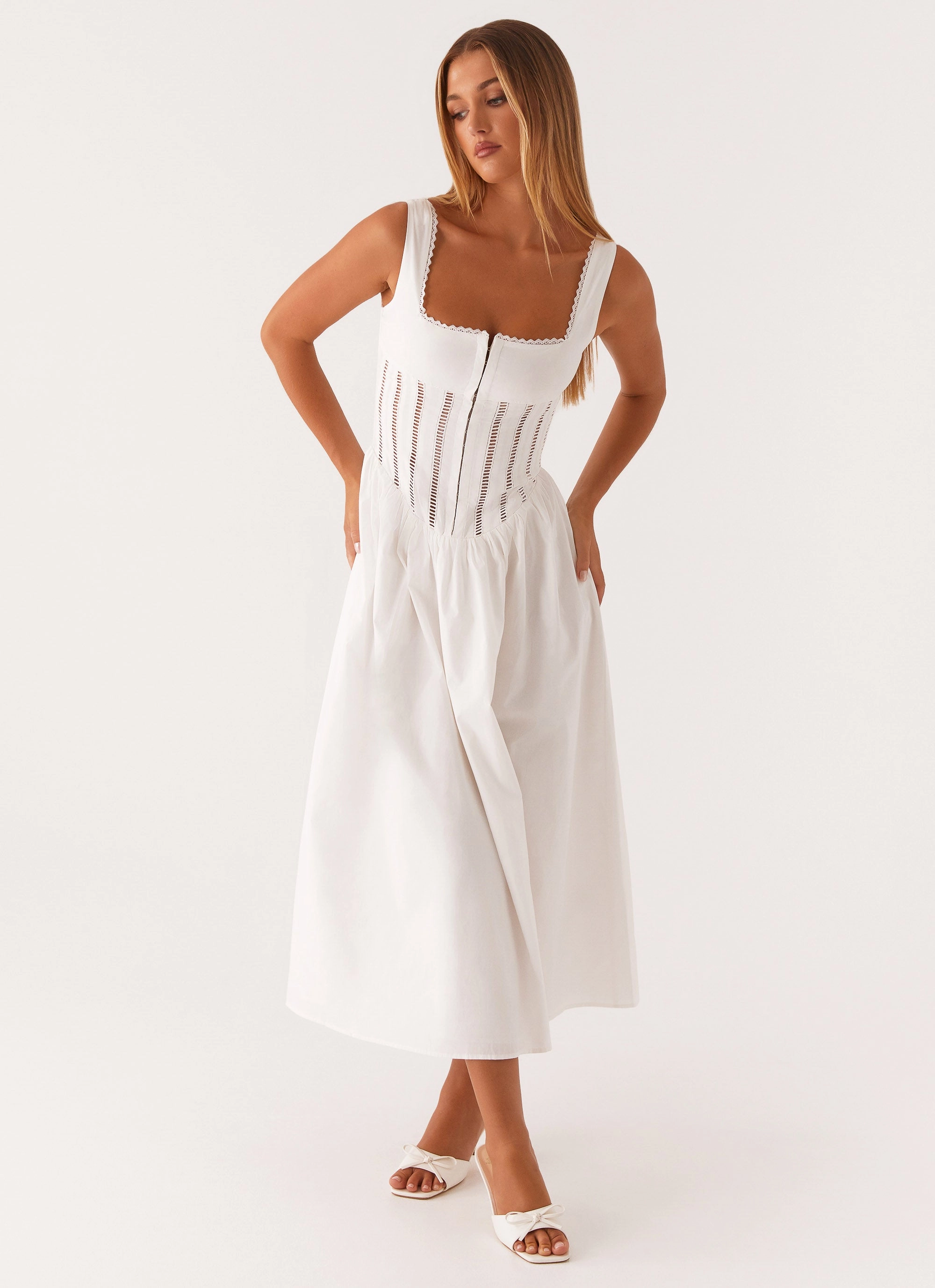 Waiting On You Midi Dress - White Flow Ready