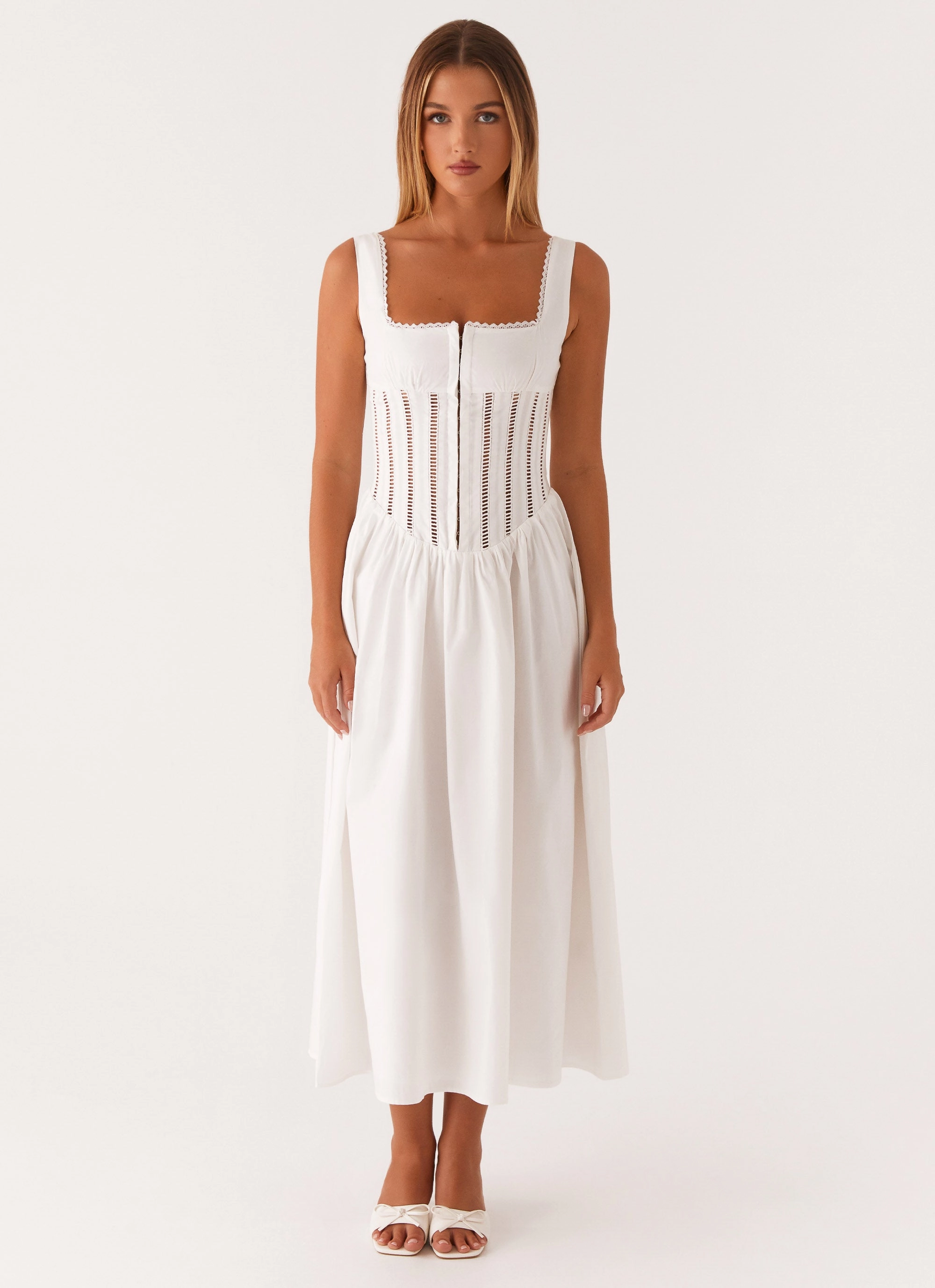 Sunset Hour Waiting On You Midi Dress - White