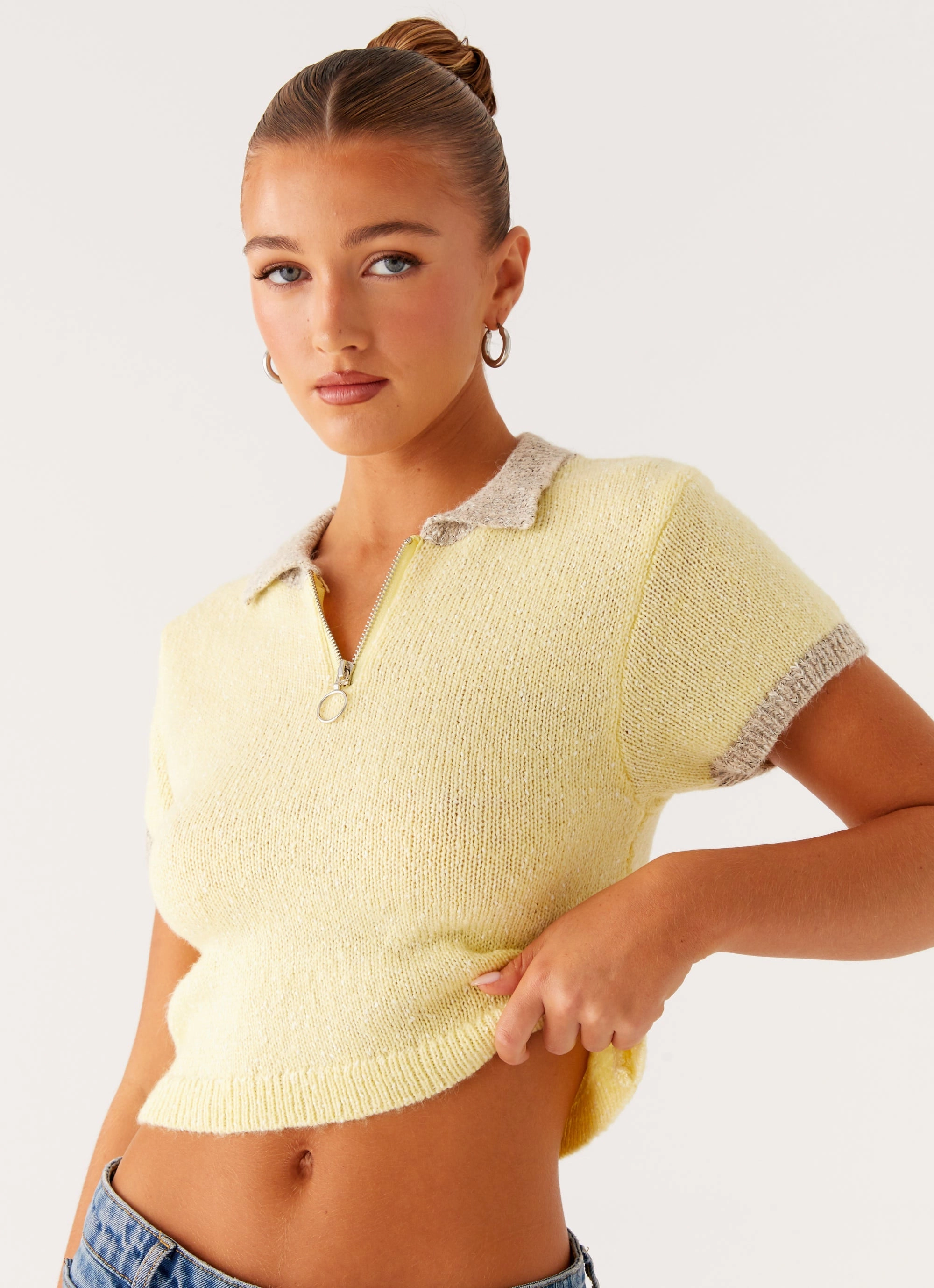 Walsh Knit Polo Top - Yellow Adjustable Cuff