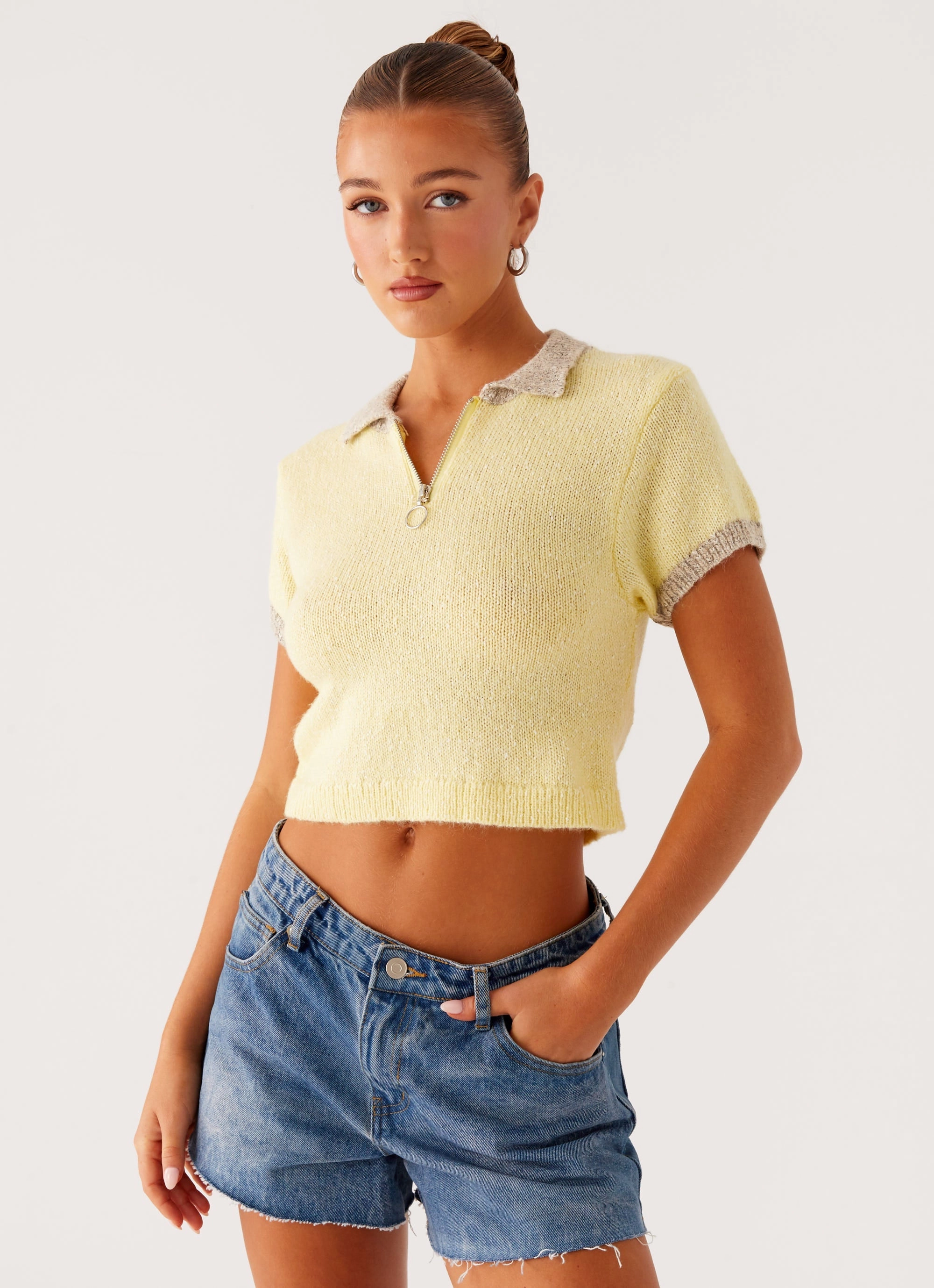 Walsh Knit Polo Top - Yellow Shape Retention Fabric Odor Resistant Material