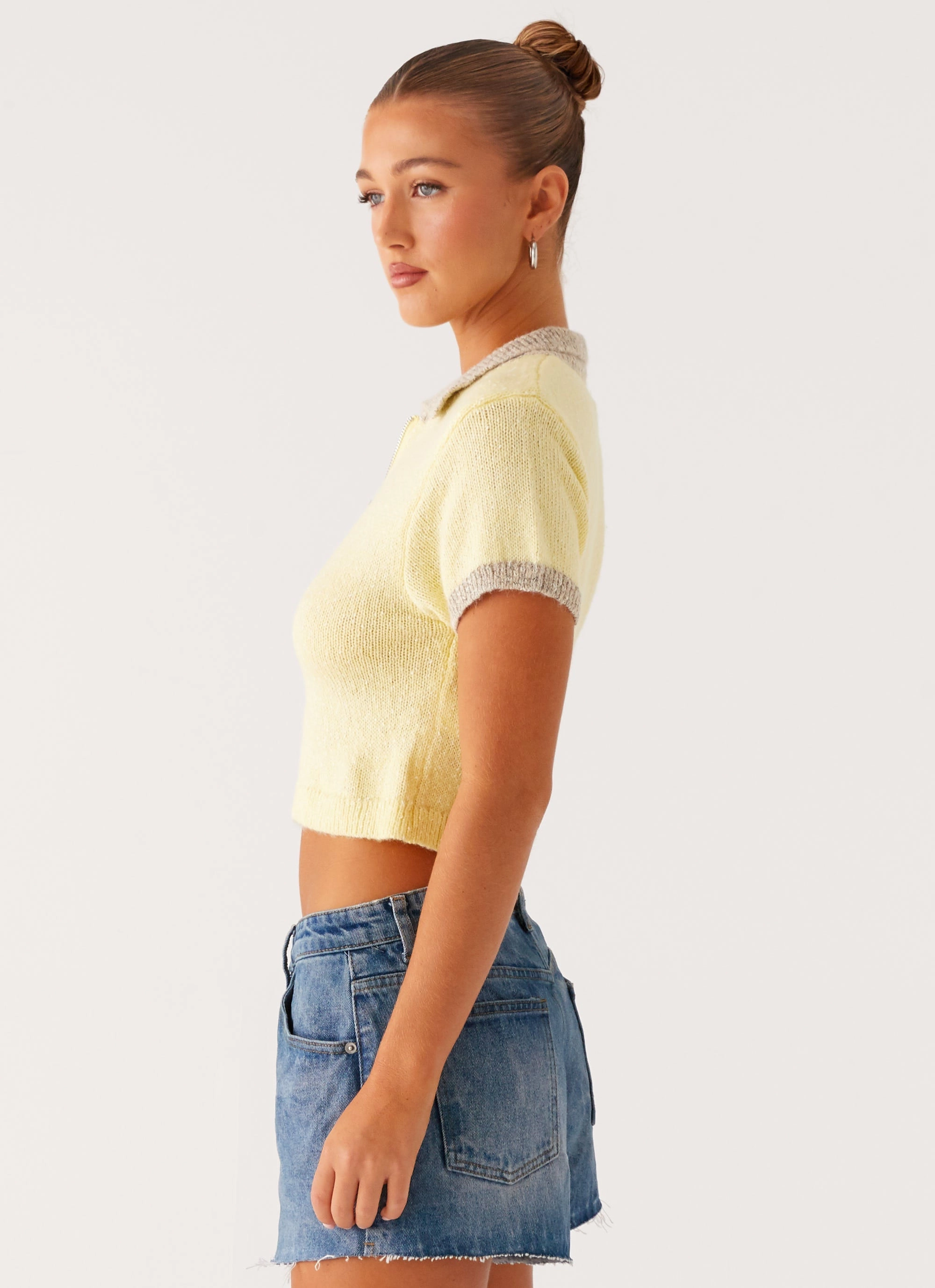 Breathable Mesh Insert Walsh Knit Polo Top - Yellow