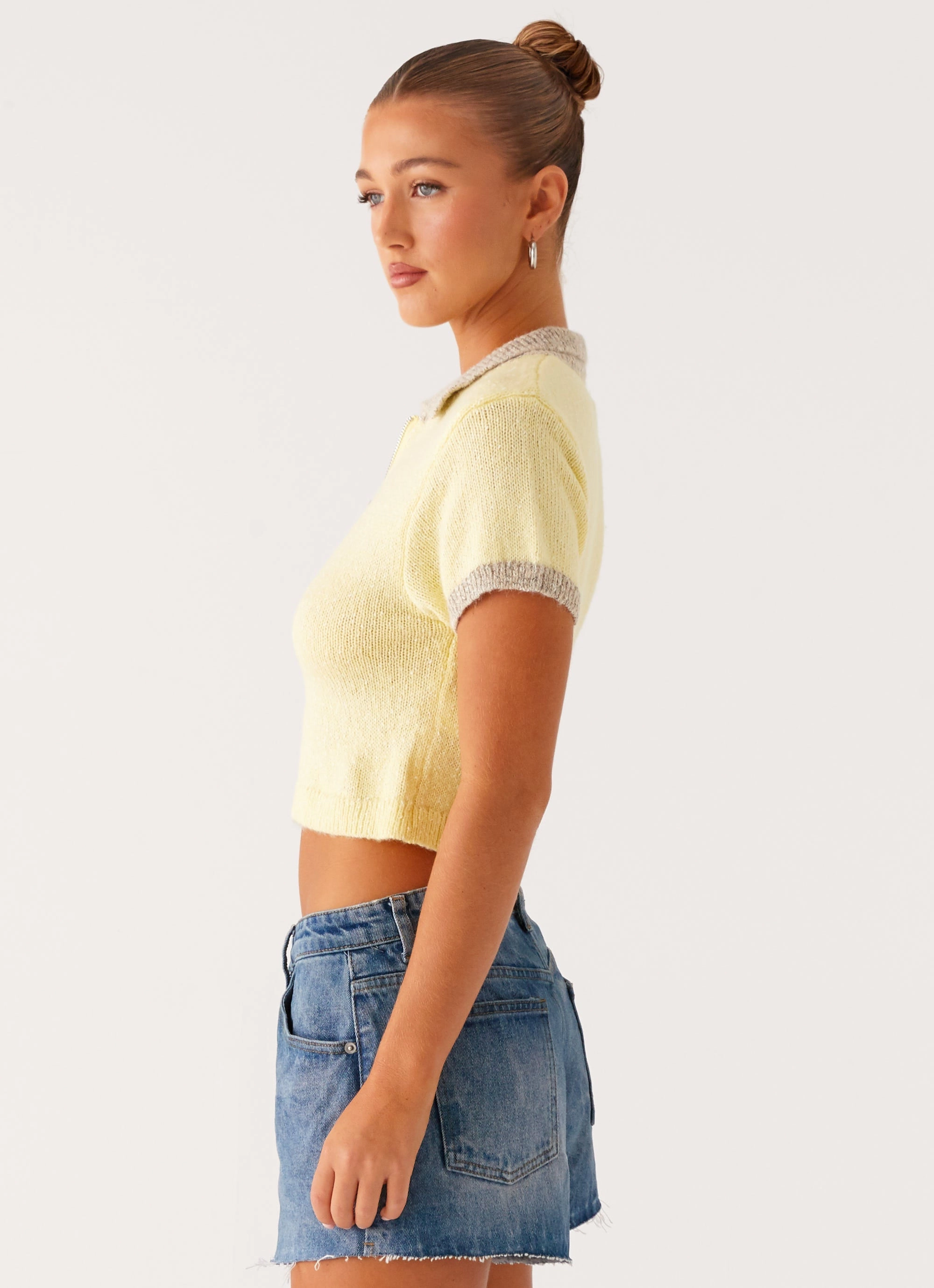 Low Profile Zipper Closure Walsh Knit Polo Top - Yellow
