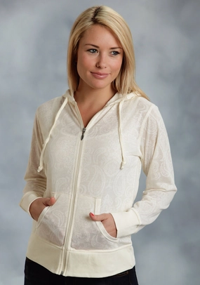 Ouray Womens Cream 100% Cotton USA Zip Hoodie Cold Weather Comfort Classic Knitwear