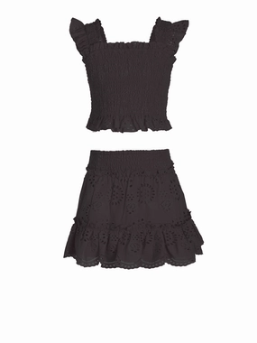 Seamless Waist Technology Comfy Look Girls Kayla Skirt Set In Black Eyelet