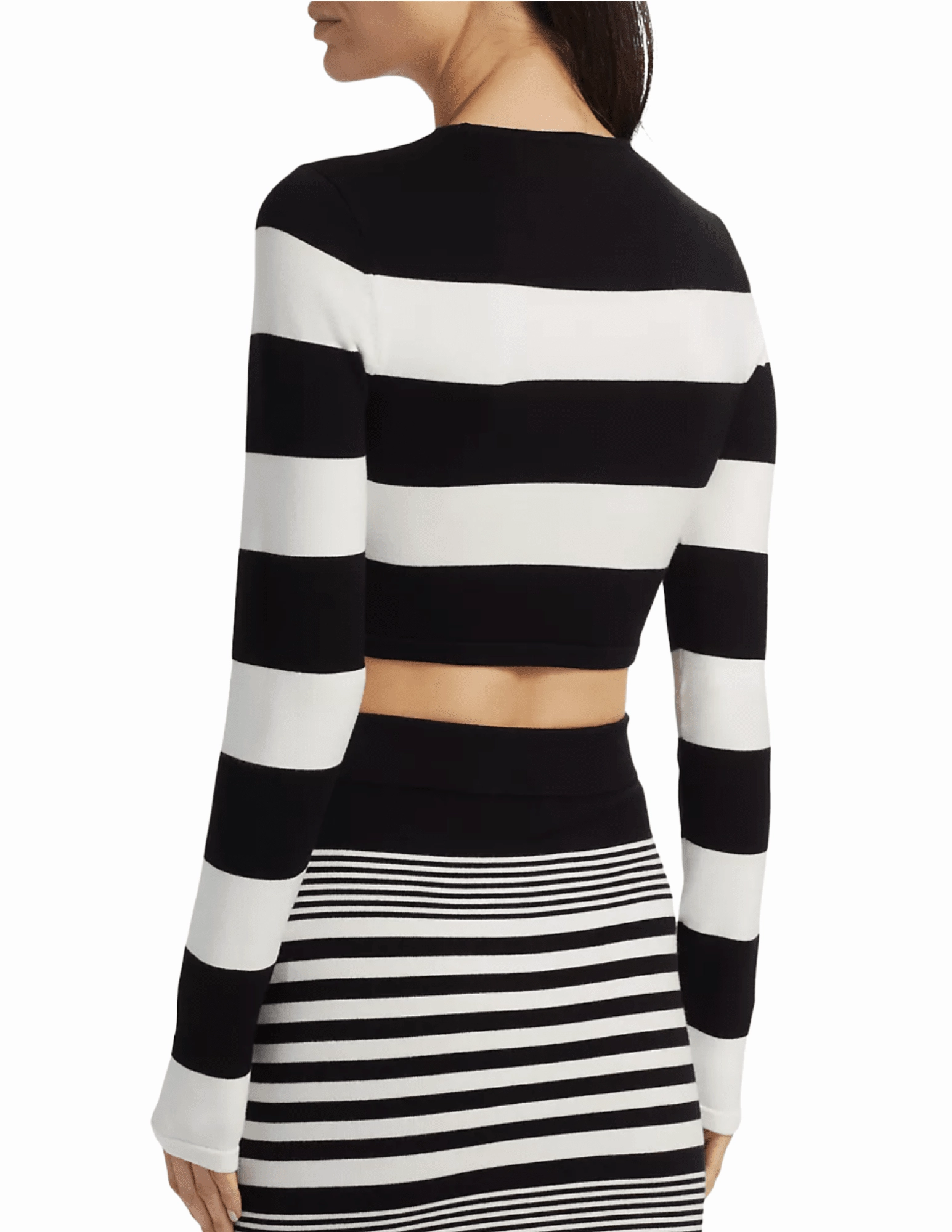 Layered Collar Structure Sandwich Mesh Panel Structure Ronny Kobo Kelani Knit Cropped Top SALE