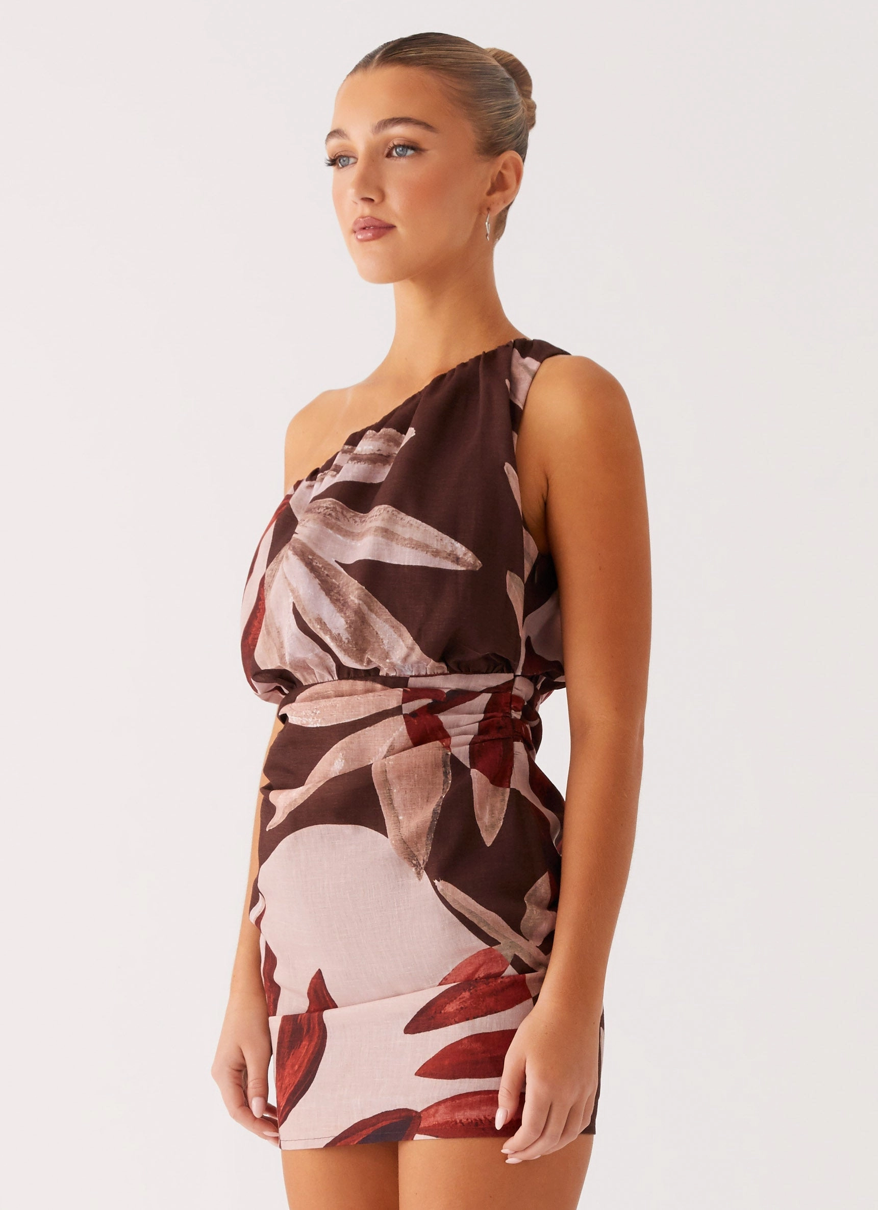 Edgy-Look Stretch-Recovery Indianna Mini Dress - Cinnamon Palm
