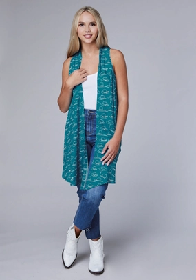 Winter Layer Roper Womens 2077 Many Hats Turquoise 100% Rayon Cardigan Sweater