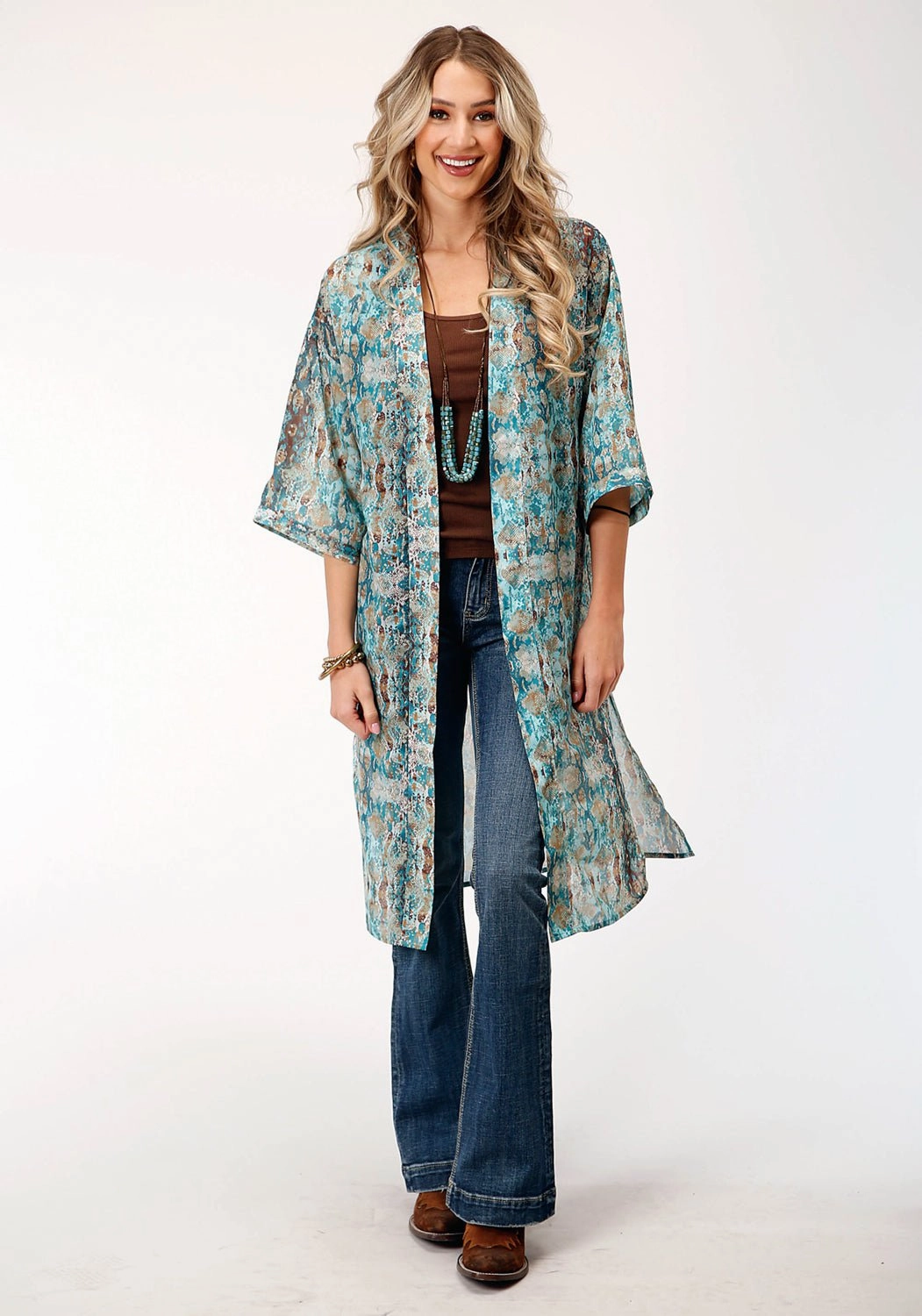 Roper Womens Snake Print Green 100% Polyester Kimono Knit Style