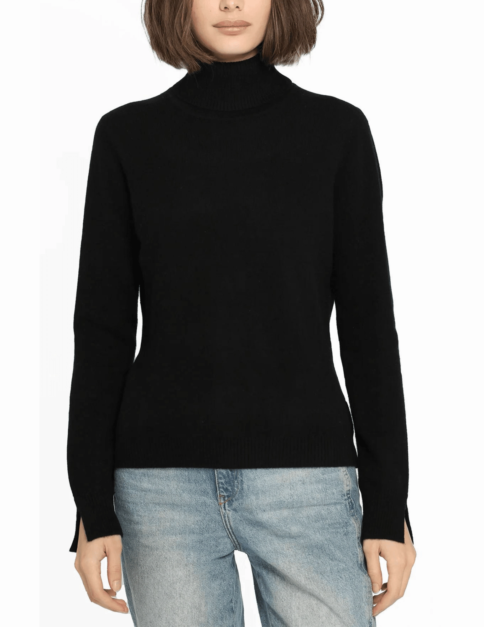 Minnie Rose Cashmere Turtleneck Slit Sleeve Pullover Winter Wear Essentials
