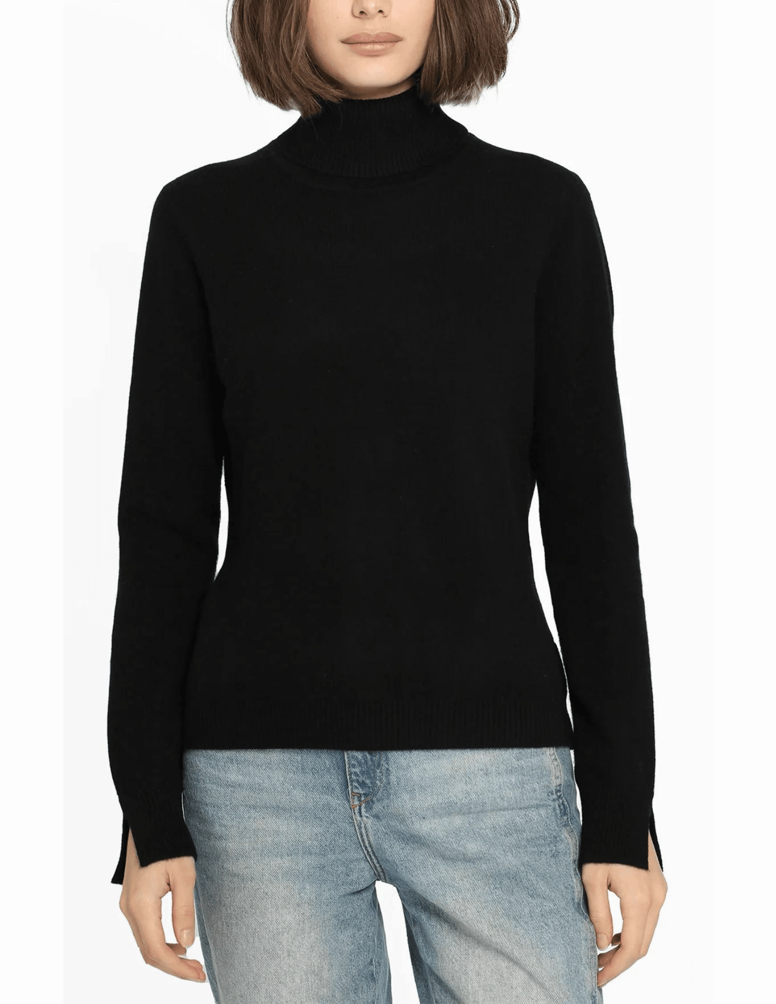 Minnie Rose Cashmere Turtleneck Slit Sleeve Pullover Elegant Look