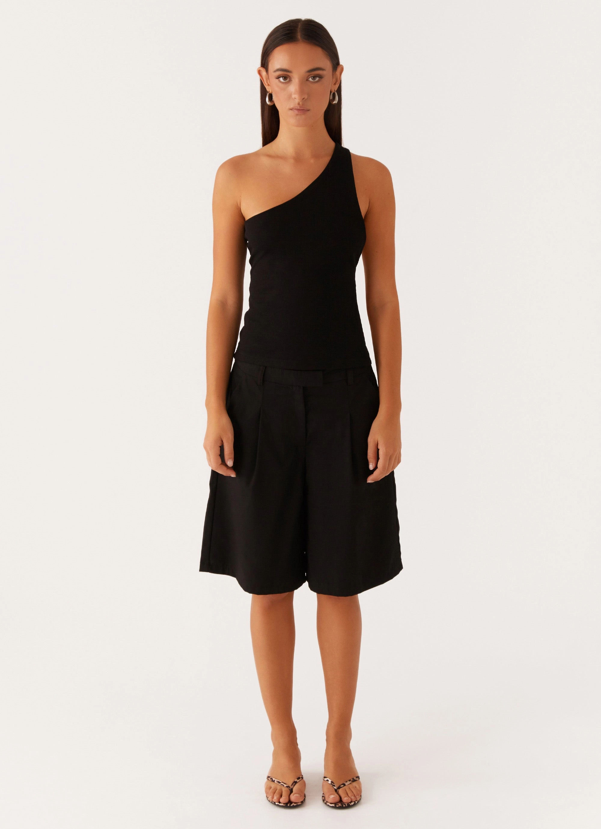 Safiya One Shoulder Top - Black HighNeckCut Quick Dry Fabric