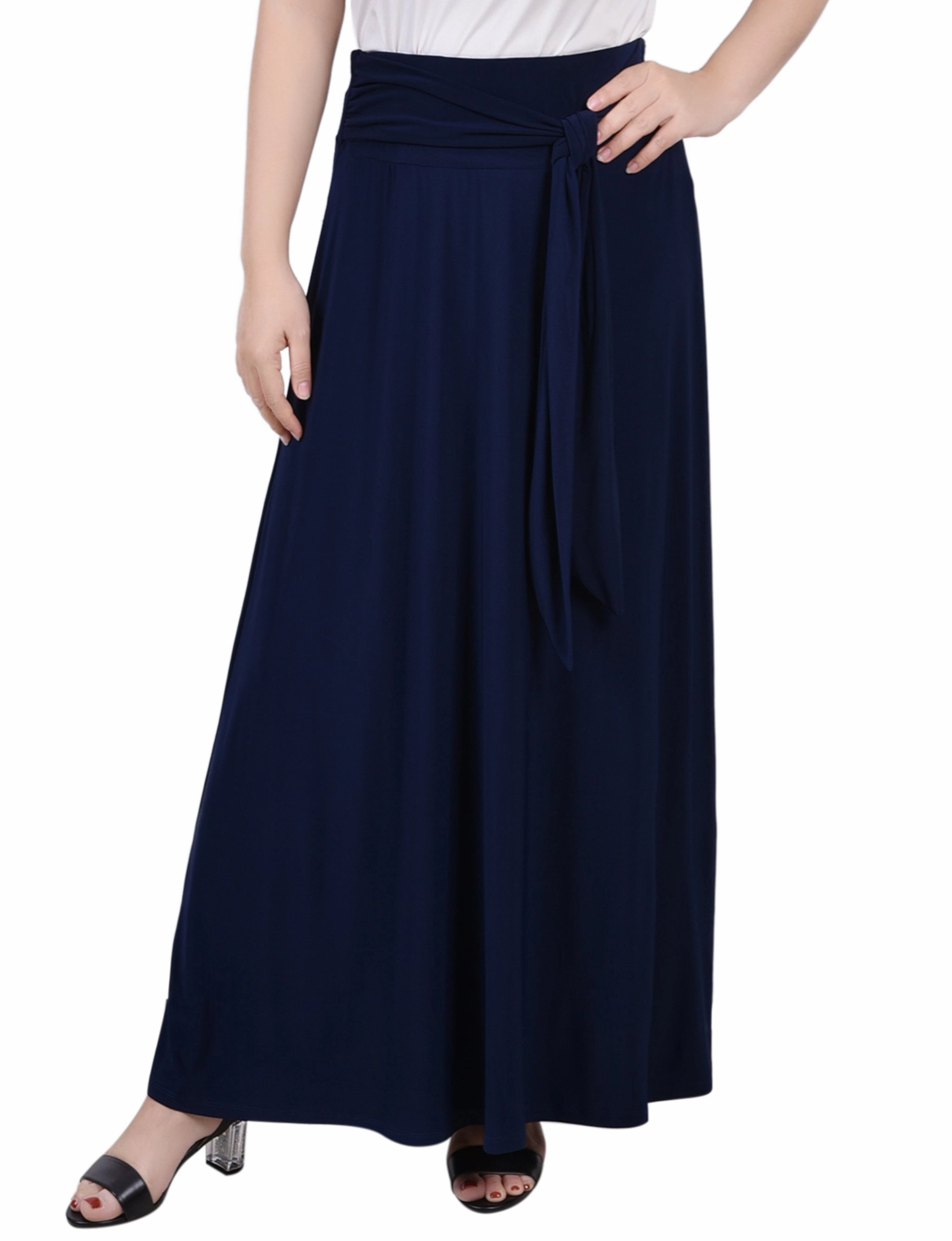 Diagonal Slit Maxi Skirt With Sash Waist Tie