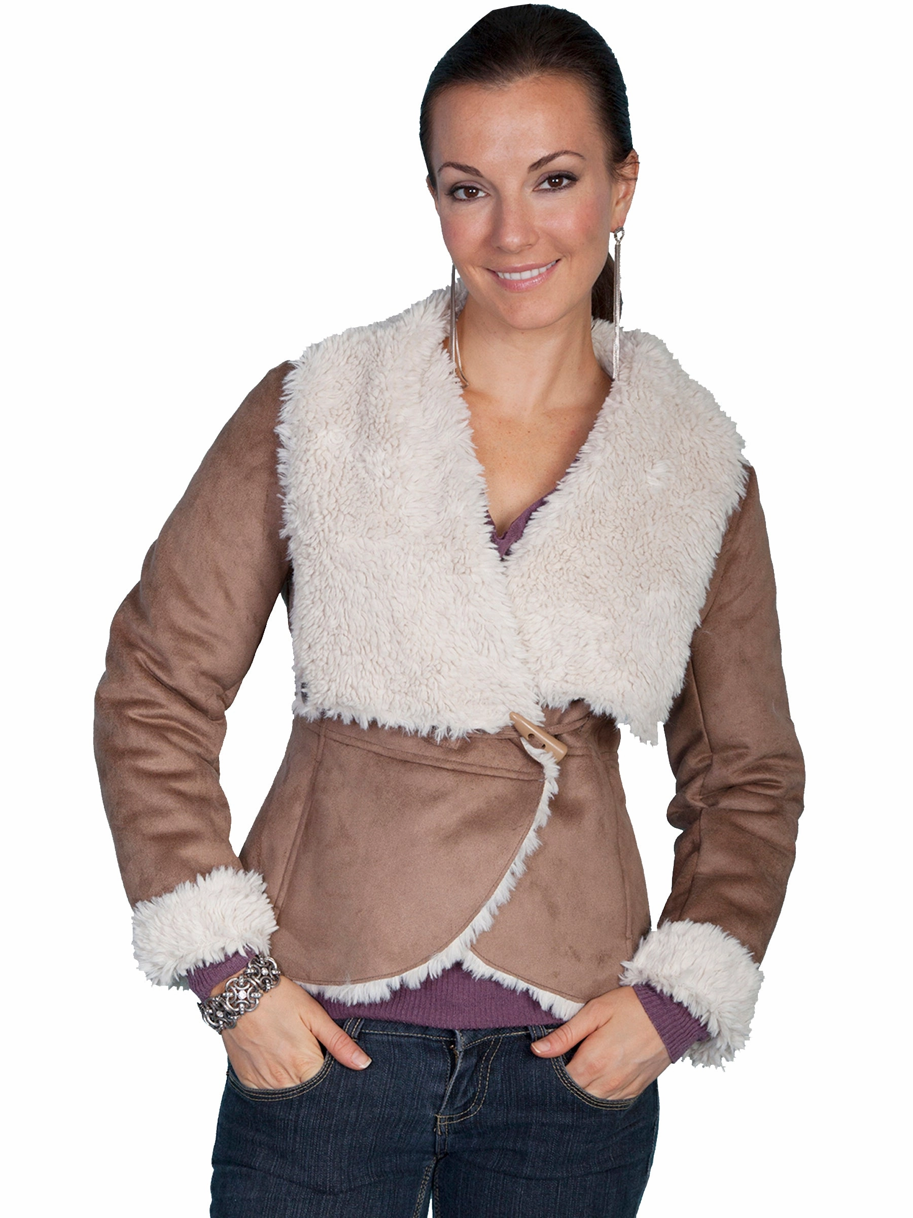 Stretchable Cuffs Durable Stitching Scully Ladies Faux Oversize Fur Collar Jacket Hazelnut 100% Polyester