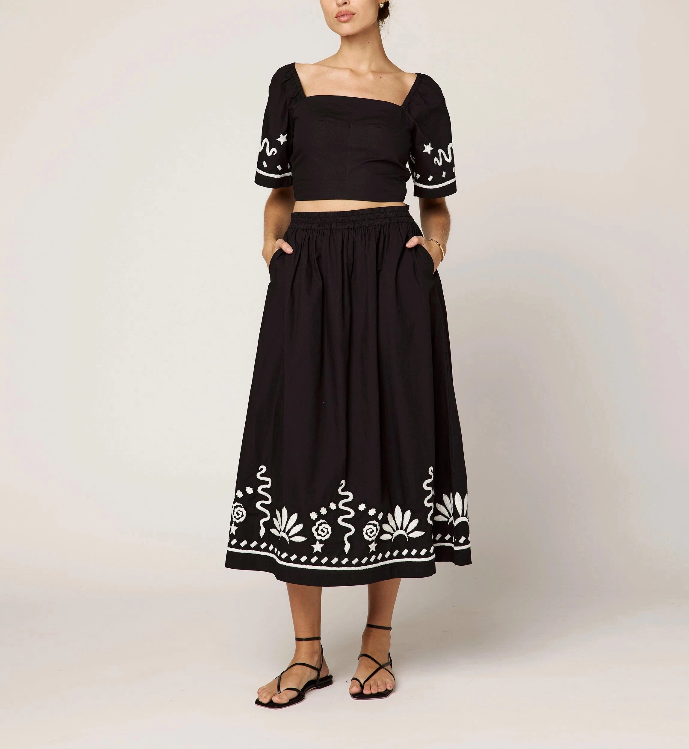 Sustainable Textile Ashleen Midi Skirt | Black/Ivory